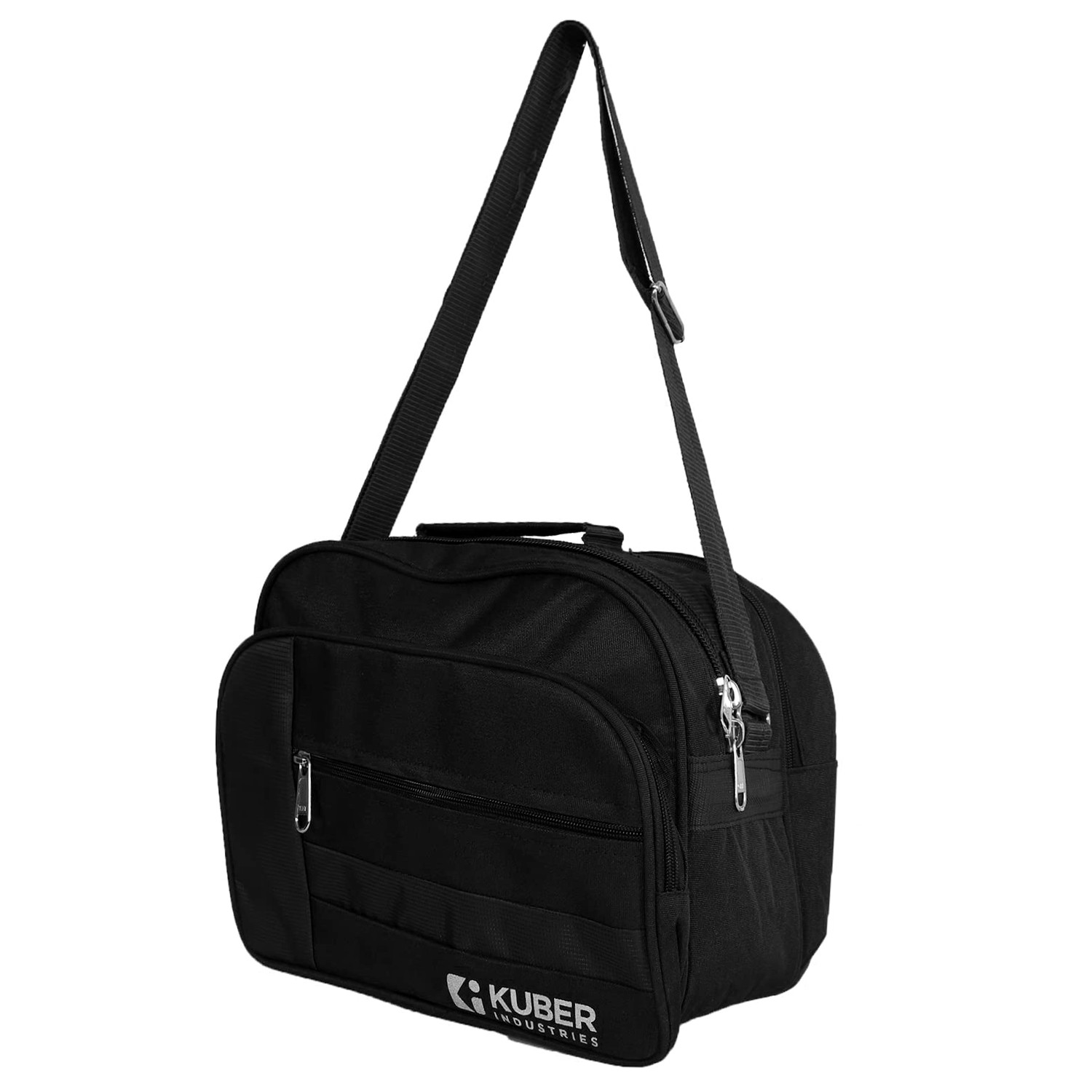 Kuber Industries Sling Bag|Canvas Adjustable Strap 4 Compartment Crossbody Bag|Sling Bag For Men|Sling Bags For Women|1 Inside Zip Pocket for Travel & Office (Black)