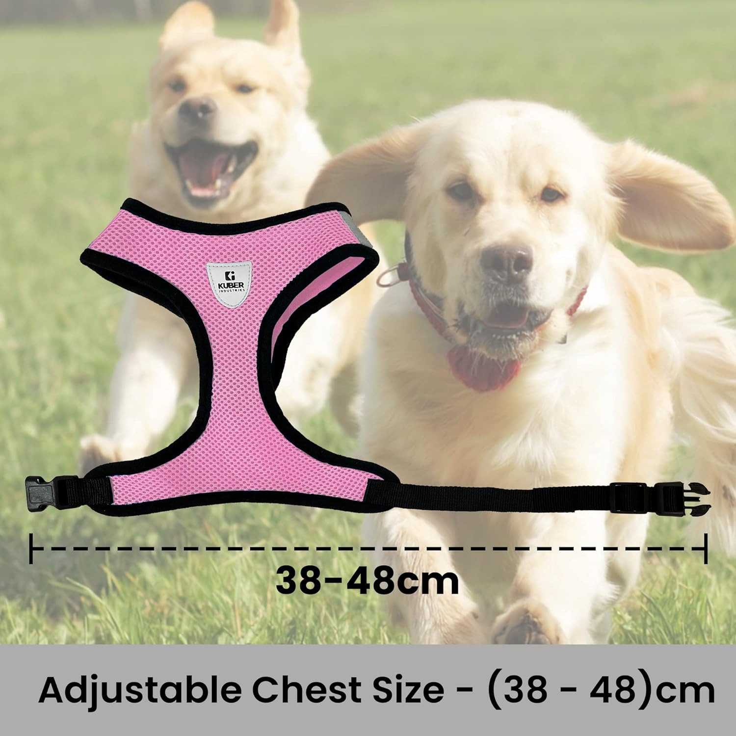 Kuber Industries Small Dog/Cat Chest Harness with Nylon Leash I No Pull, Soft Padded and Breathable Pet Vest I Adjustable, Reflective I Easy Control Pet Chest Belt I (X-Small,Pink)