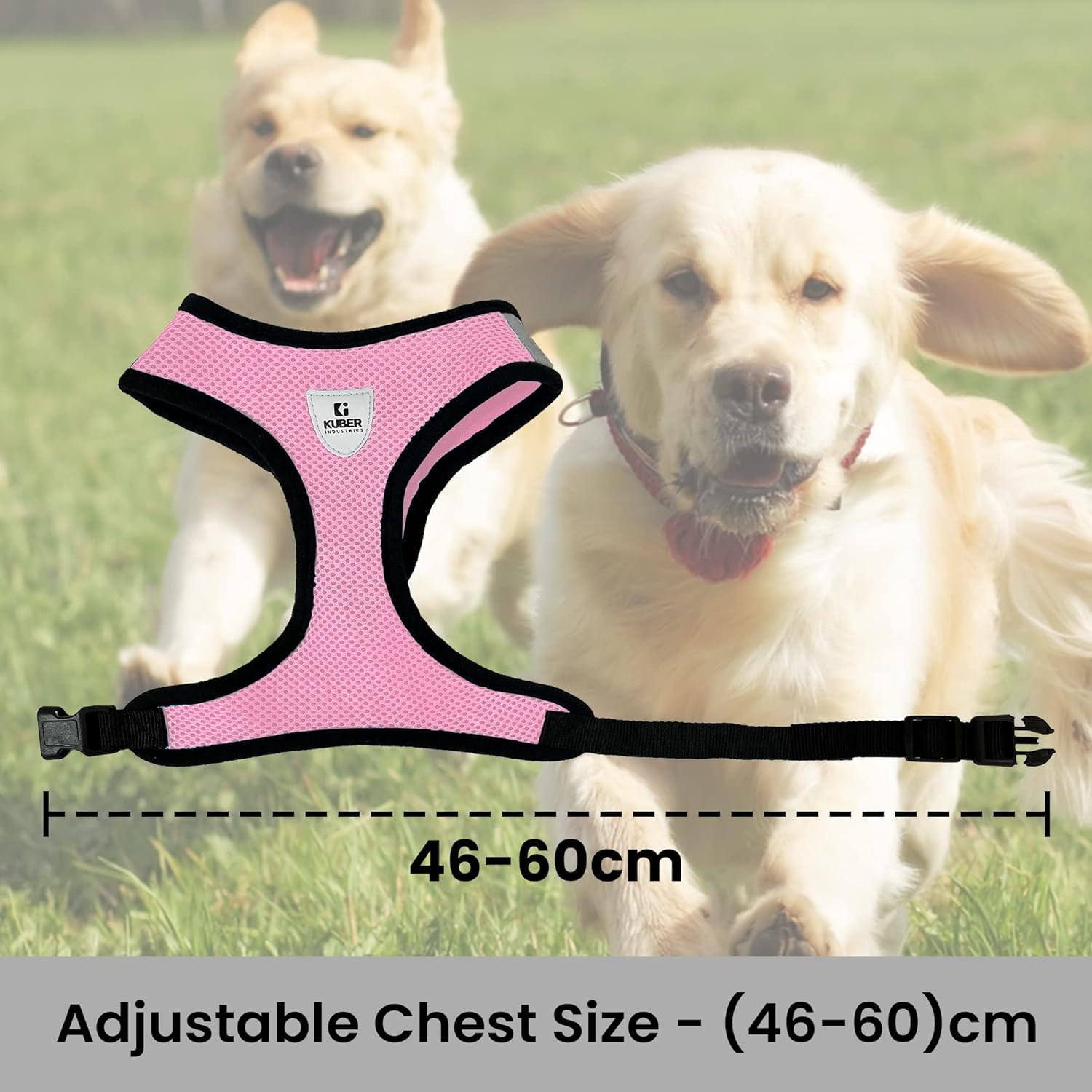 Kuber Industries Small Dog/Cat Chest Harness with Nylon Leash I No Pull, Soft Padded and Breathable Pet Vest I Adjustable, Reflective I Easy Control Pet Chest Belt I (Small,Pink)