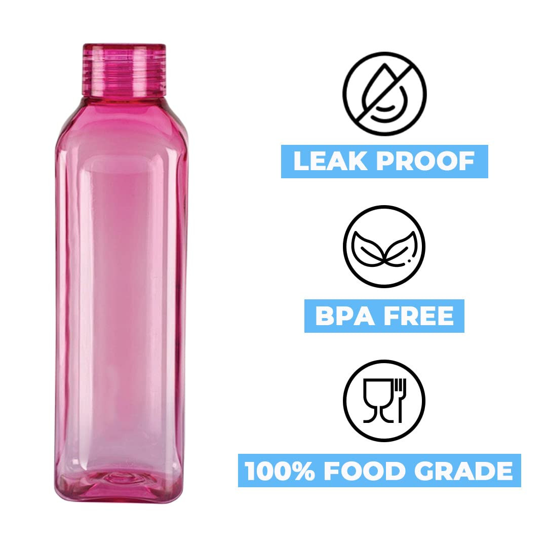 Kuber Industries Square BPA Free Plastic Water Bottles | Unbreakable, Leak Proof, 100% Food Grade Plastic | For Kids & Adults | Refrigerator Plastic Bottle Set of 6 | MulticoloursÂ 