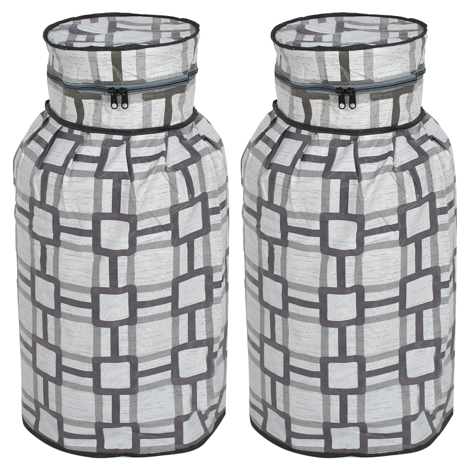 Kuber Industries Square Printed PVC Lpg Gas Cylinder Cover- Pack of 2 (Grey)-HS43KUBMART25627, Standard