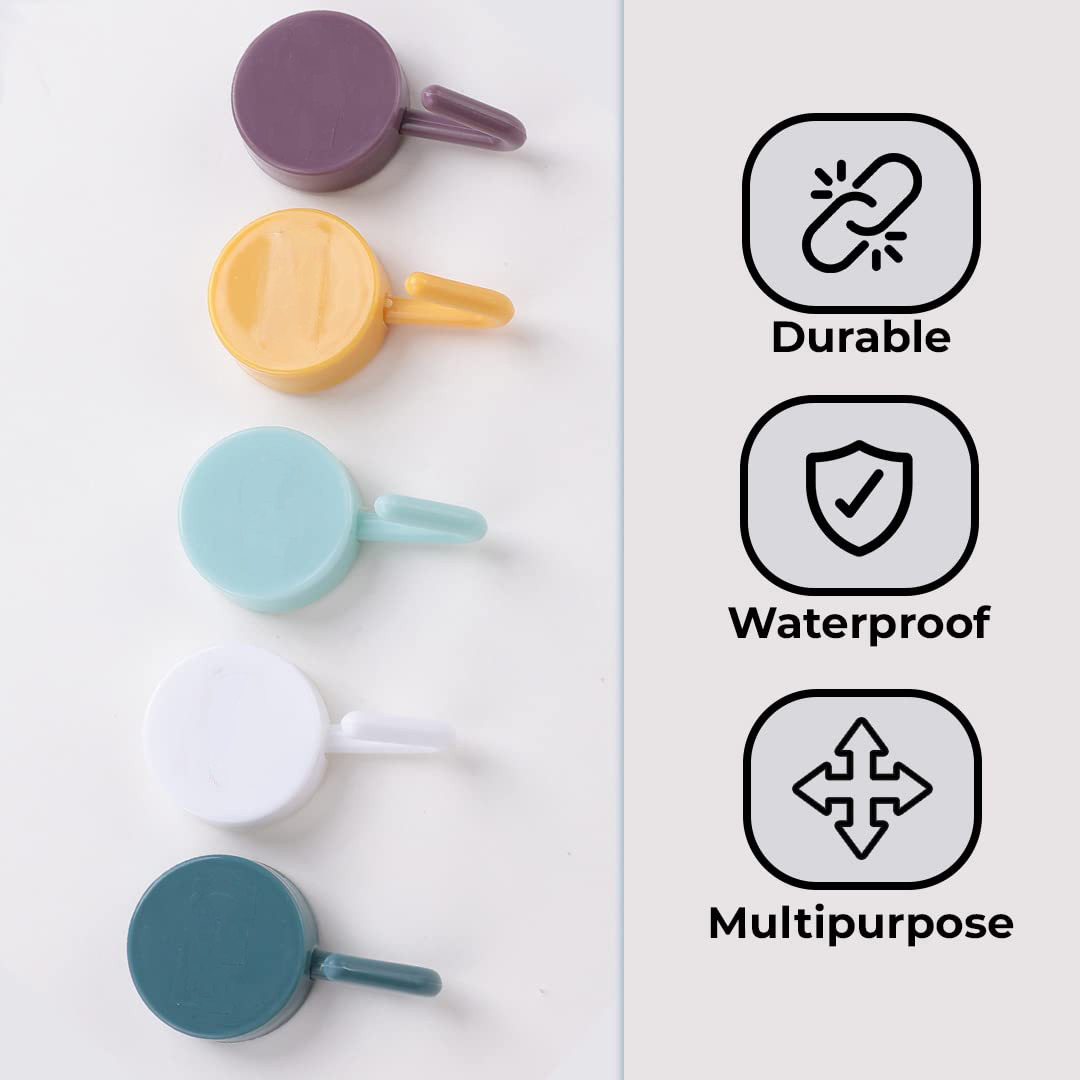 Kuber Industries Sticky Hooks For Wall|Premium PP Build|Durable & Rust-Proof|Self Adhesive Hook For Easy Installation|Multi-Purpose Wall Hooks For Bathroom, Kitchen, Bedroom|Pack of 5|1601|Multicolor