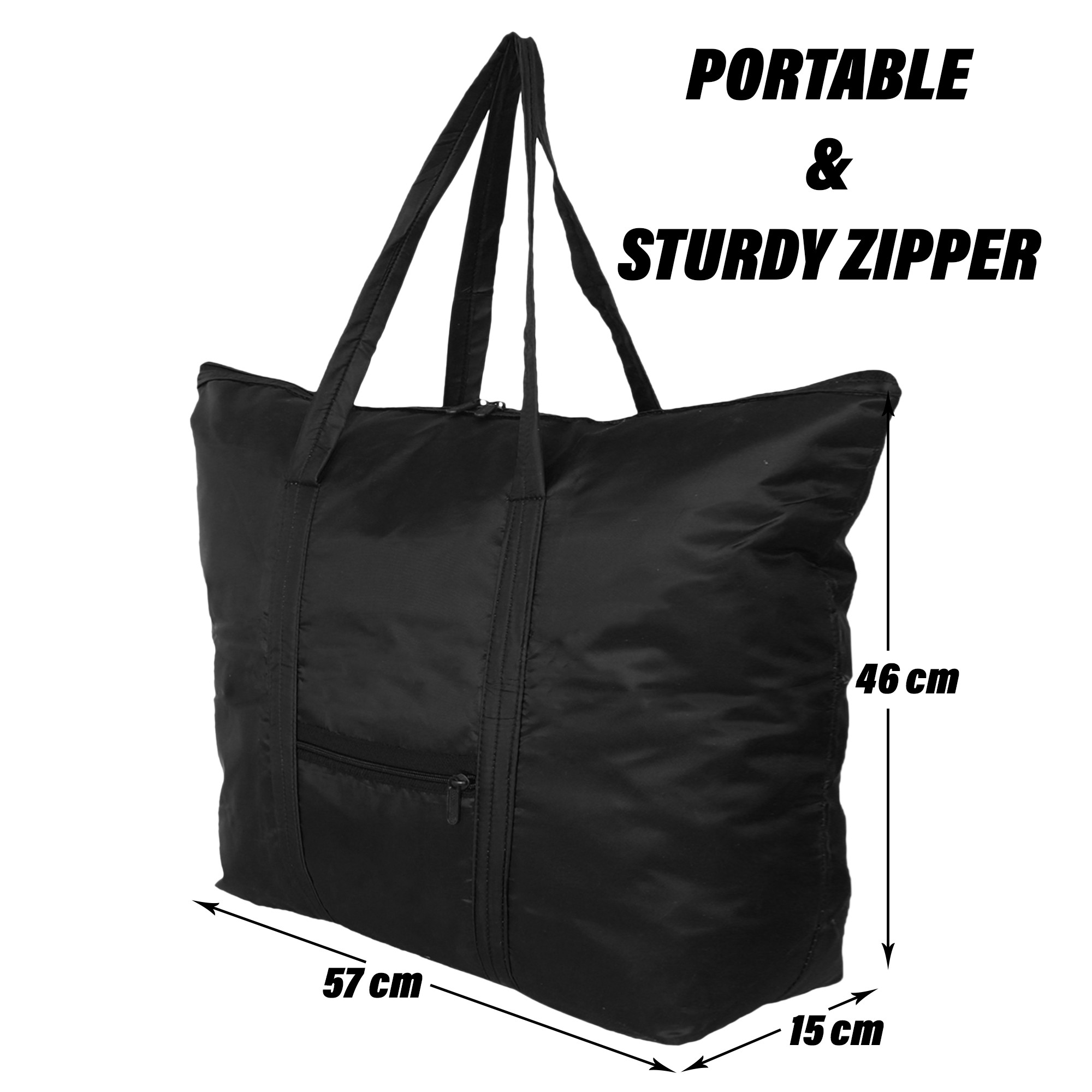 Kuber Industries Storage Bag | Clothes Storage Bag | Storage Bag with Handle | Parachute Shopping Bag | Grocery Hand Bag | Foldable Storage Bag | Front Pocket Storage Bag | Black