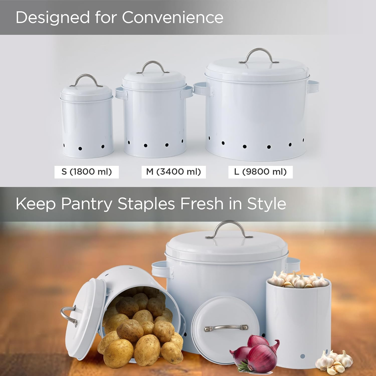 Kuber Industries Storage Box | Kitchen Stoarge Organizer | Vegetable Basket for Kitchen | Fruit Storage Containers With Handle | KY003WT | S-1800|M-3400|L-9800 | Set of 3 | White