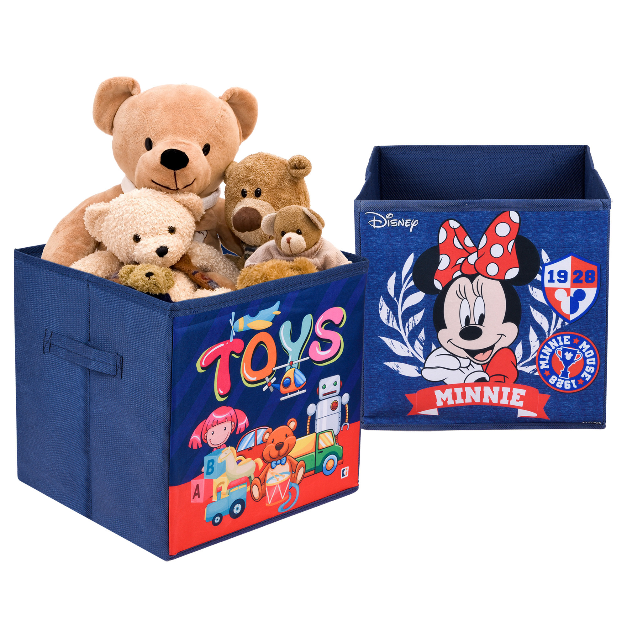 Kuber Industries Storage Box | Square Toy Storage Box | Wardrobe Organizer for Clothes-Books-Toys | Stationary Organizer | Drawer Organizer Box with Handle | Disney-Print | Navy Blue