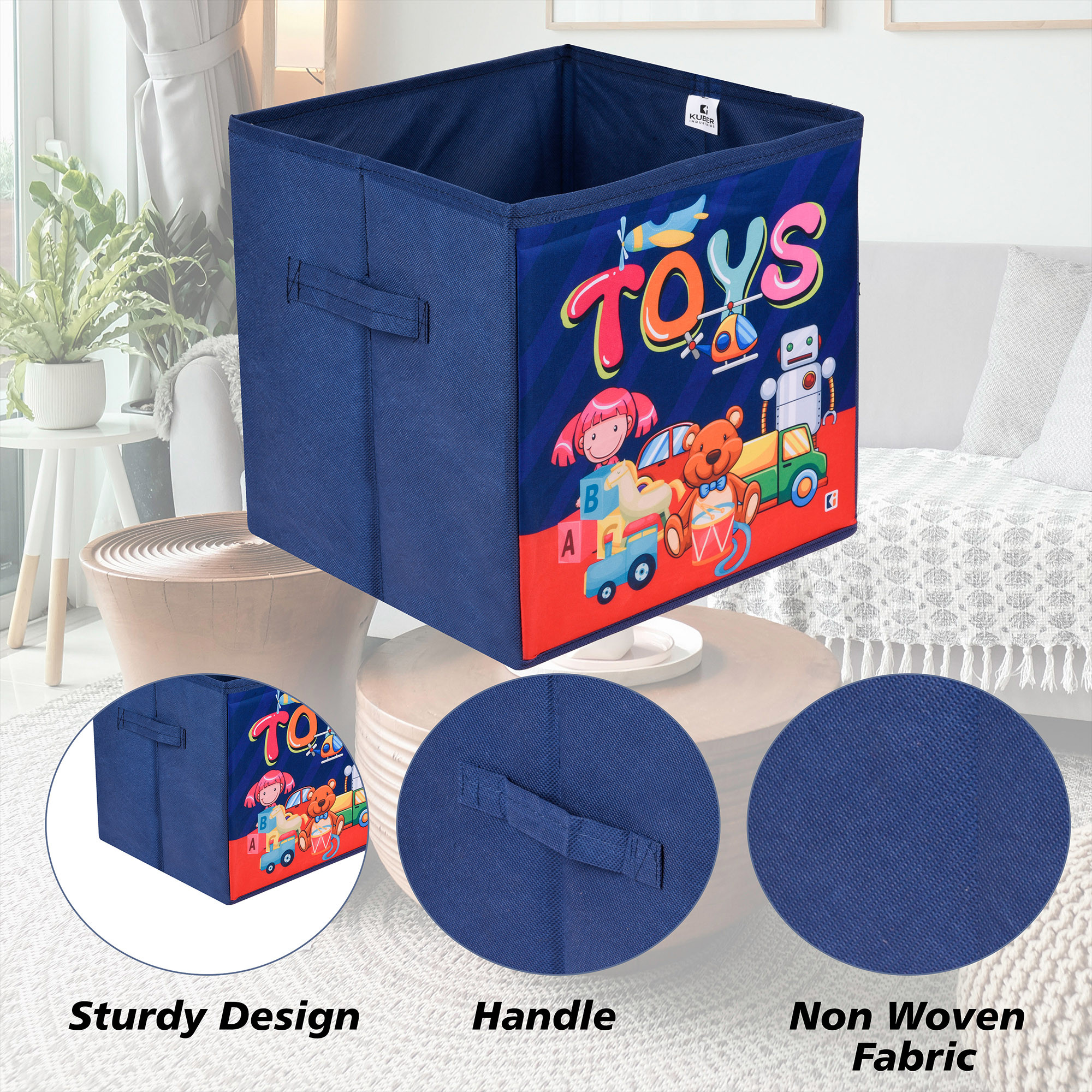 Kuber Industries Storage Box | Square Toy Storage Box | Wardrobe Organizer for Clothes-Books-Toys | Stationary Organizer | Drawer Organizer Box with Handle | Disney-Print | Navy Blue