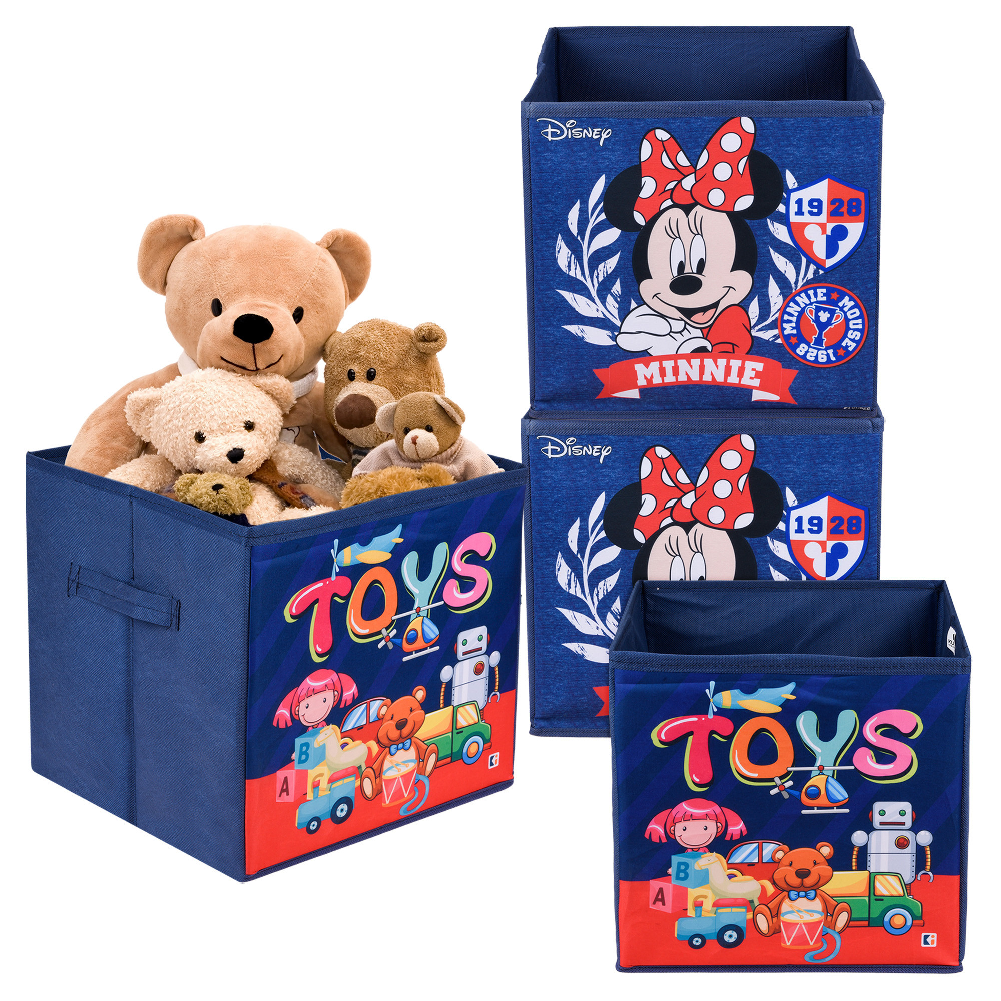 Kuber Industries Storage Box | Square Toy Storage Box | Wardrobe Organizer for Clothes-Books-Toys | Stationary Organizer | Drawer Organizer Box with Handle | Disney-Print | Navy Blue