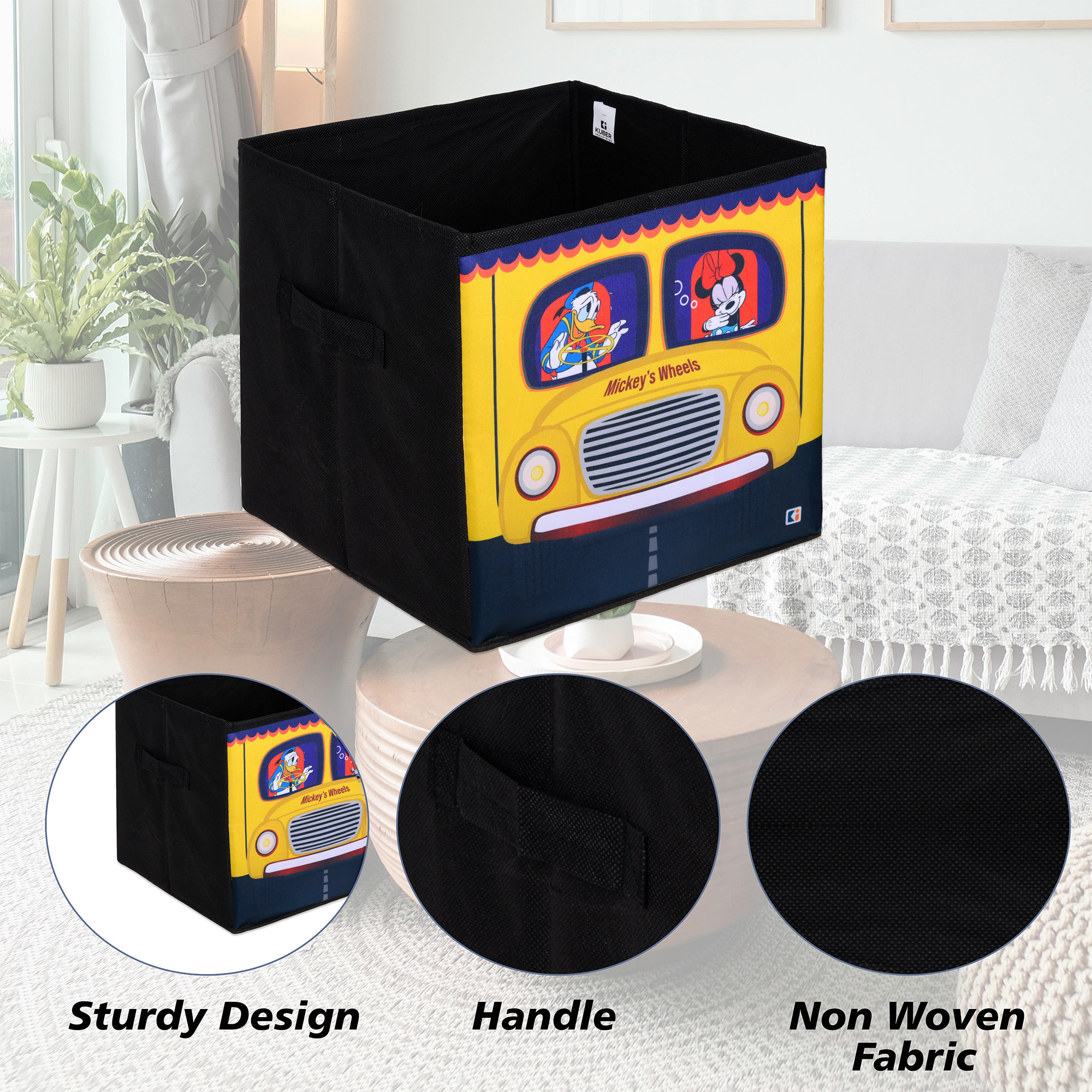 Kuber Industries Storage Box | Square Toy Storage Box | Wardrobe Organizer for Clothes-Books-Toys-Stationary | Drawer Organizer Box with Handle | Disney-Print | Yellow & Navy Blue
