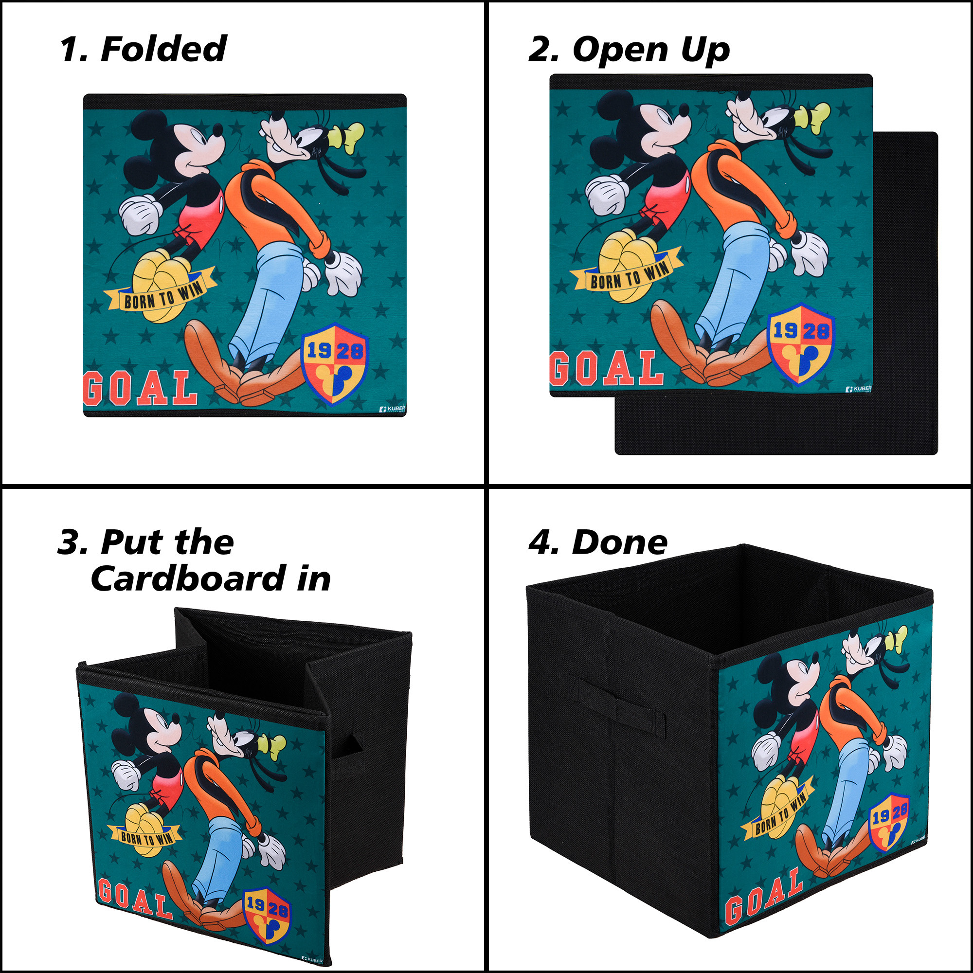 Kuber Industries Storage Box | Square Toy Storage Box | Wardrobe Organizer for Clothes-Books-Toys-Stationary | Drawer Organizer Box with Handle | Disney-Print | Yellow & Black