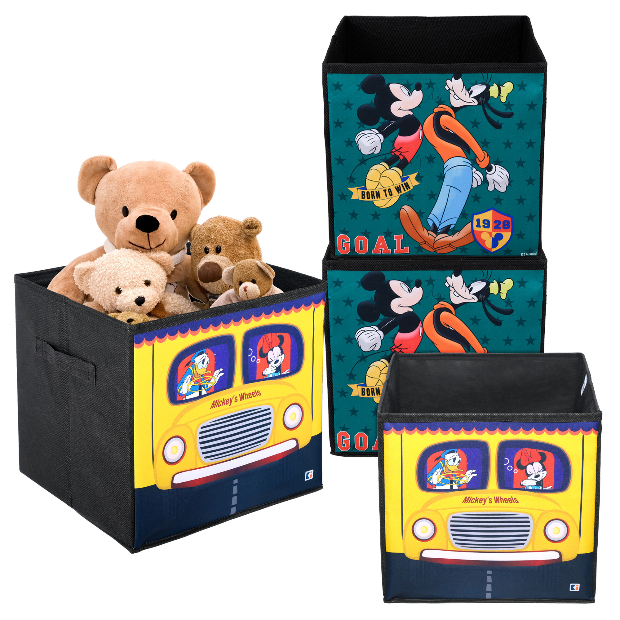 Kuber Industries Storage Box | Square Toy Storage Box | Wardrobe Organizer for Clothes-Books-Toys-Stationary | Drawer Organizer Box with Handle | Disney-Print | Yellow & Black