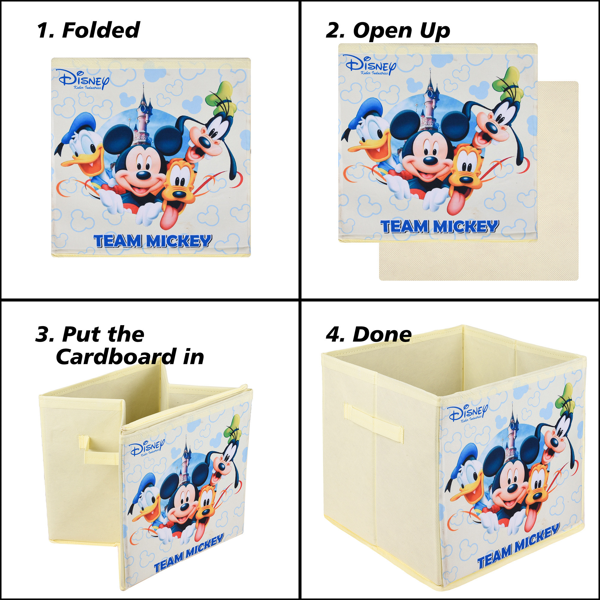 Kuber Industries Storage Box | Square Toy Storage Box | Wardrobe Organizer for Clothes-Books-Toys-Stationary | Drawer Organizer Box with Handle | Disney-Print | Yellow & Cream