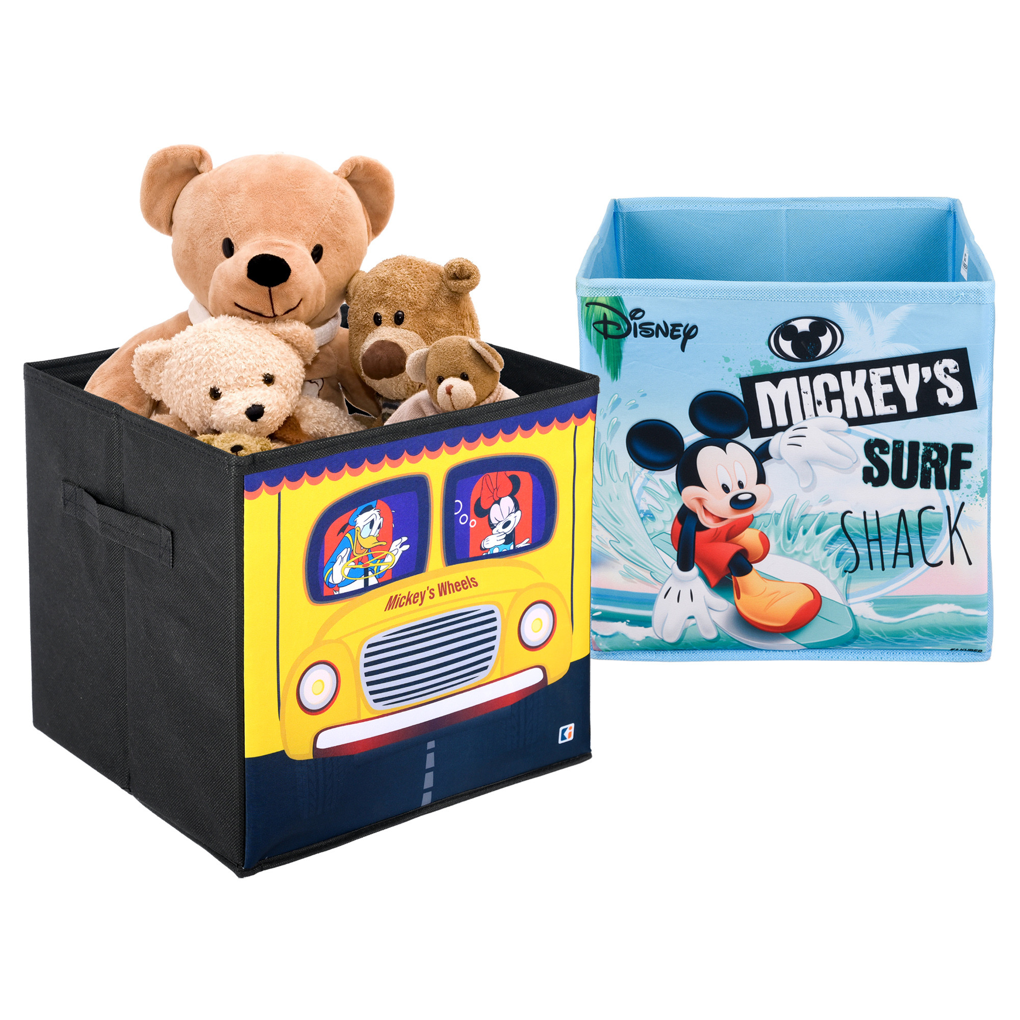 Kuber Industries Storage Box | Square Toy Storage Box | Wardrobe Organizer for Clothes-Books-Toys-Stationary | Drawer Organizer Box with Handle | Disney-Print | Yellow & Sky Blue