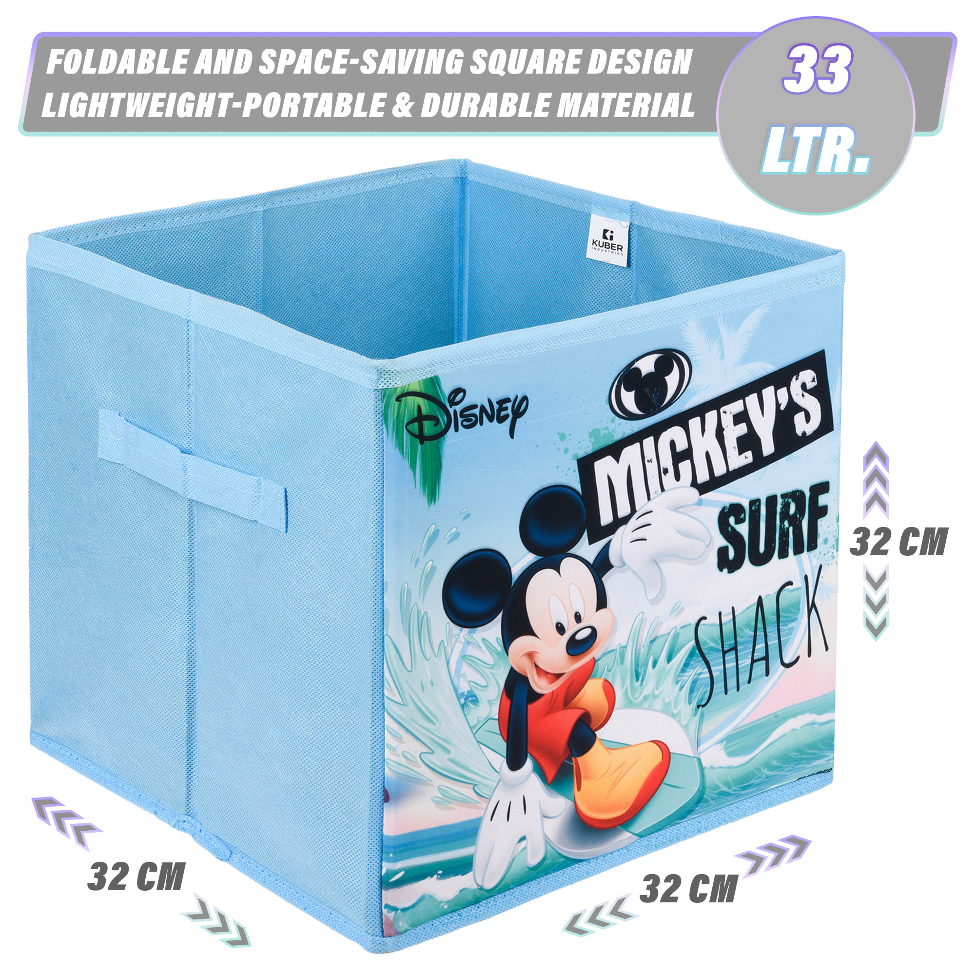 Kuber Industries Storage Box | Square Toy Storage Box | Wardrobe Organizer for Clothes-Books-Toys-Stationary | Drawer Organizer Box with Handle | Disney-Print | Yellow & Sky Blue