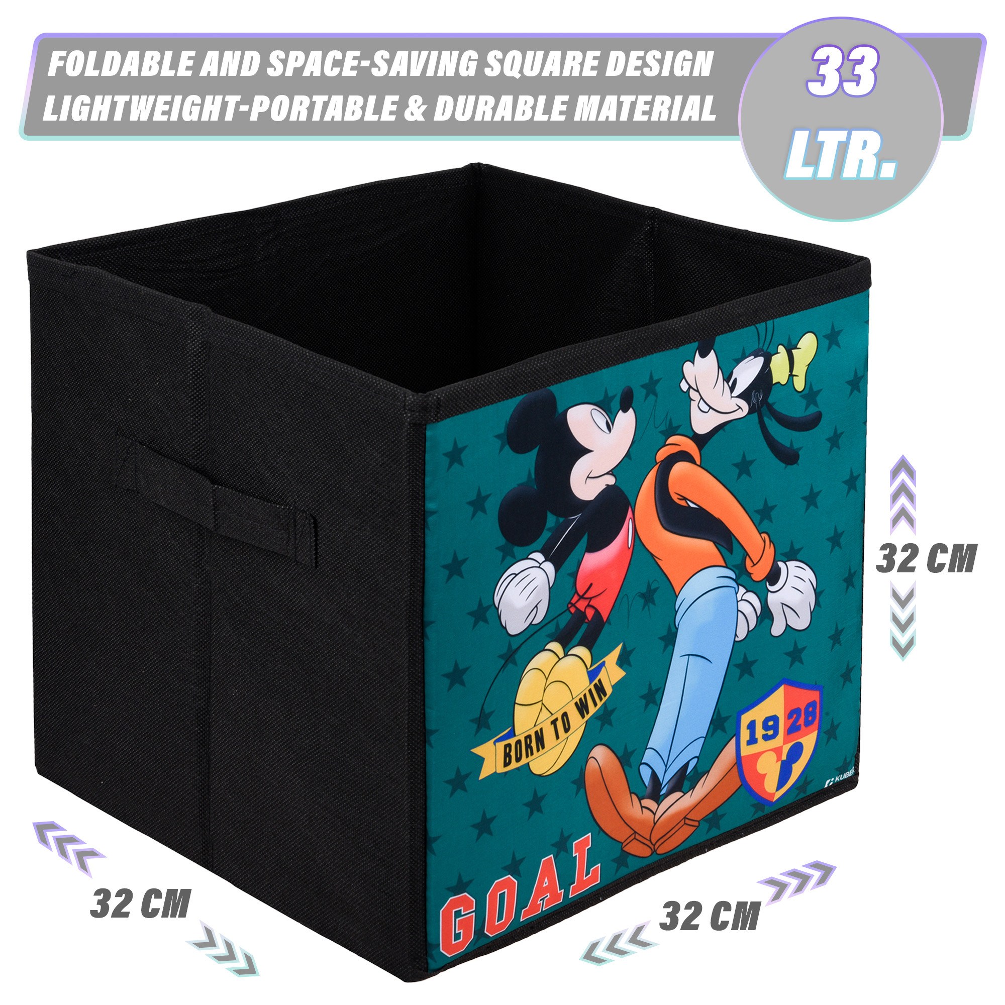 Kuber Industries Storage Box | Square Toy Storage Box | Wardrobe Organizer for Clothes-Books-Toys-Stationary | Drawer Organizer Box with Handle | Disney-Print | Navy Blue & Black