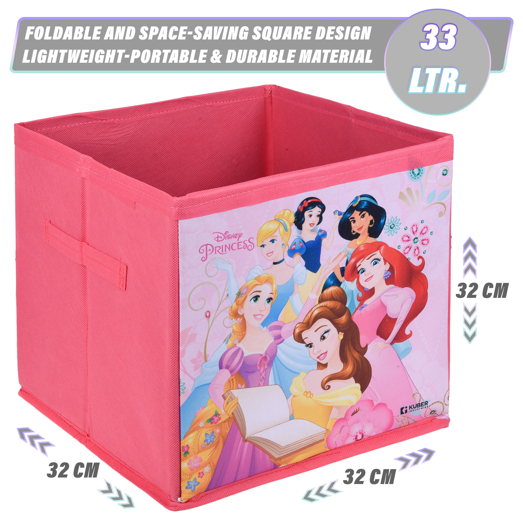 Kuber Industries Storage Box | Square Toy Storage Box | Wardrobe Organizer for Clothes-Books-Toys-Stationary | Drawer Organizer Box with Handle | Disney-Print | Navy Blue & Pink