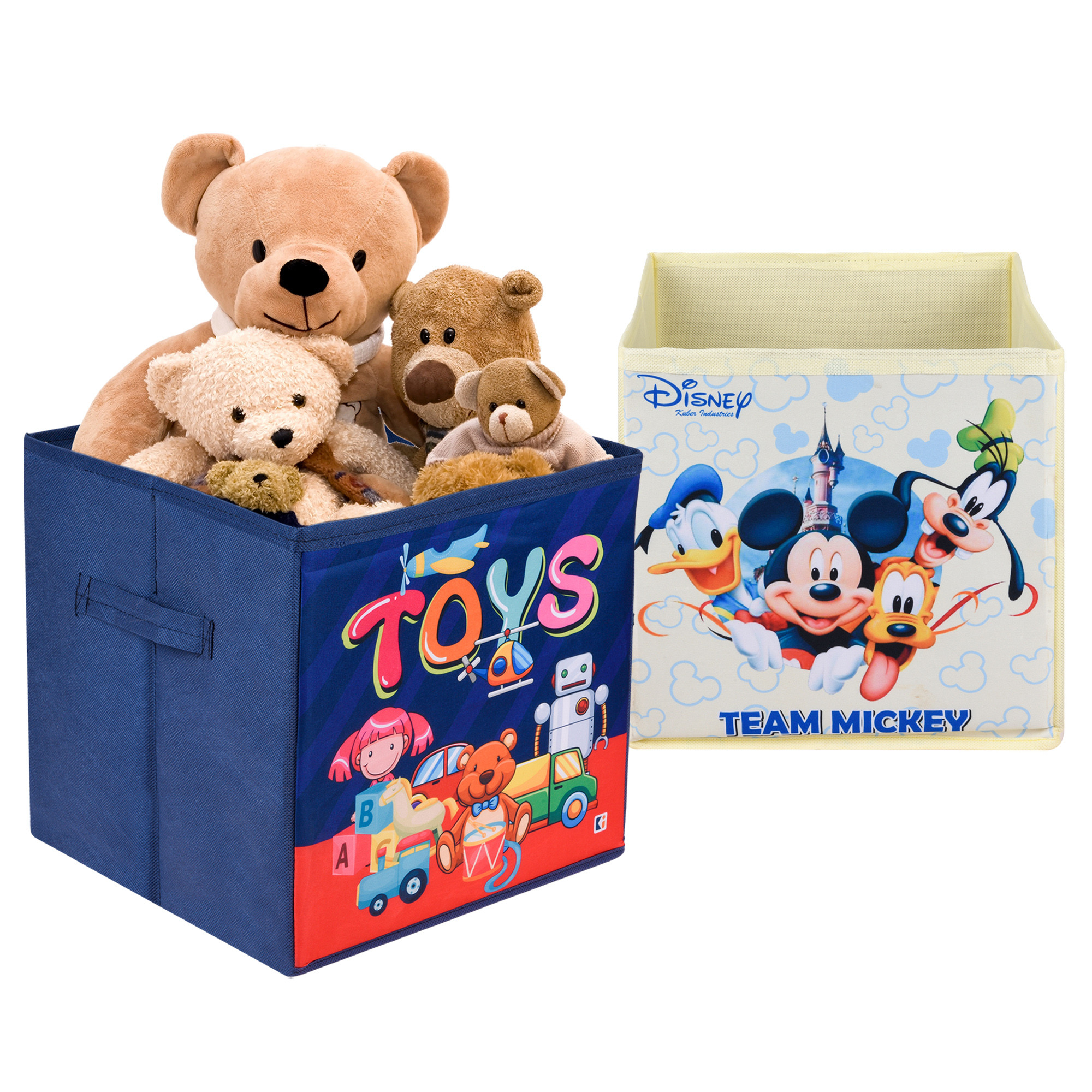 Kuber Industries Storage Box | Square Toy Storage Box | Wardrobe Organizer for Clothes-Books-Toys-Stationary | Drawer Organizer Box with Handle | Disney-Print | Navy Blue & Cream