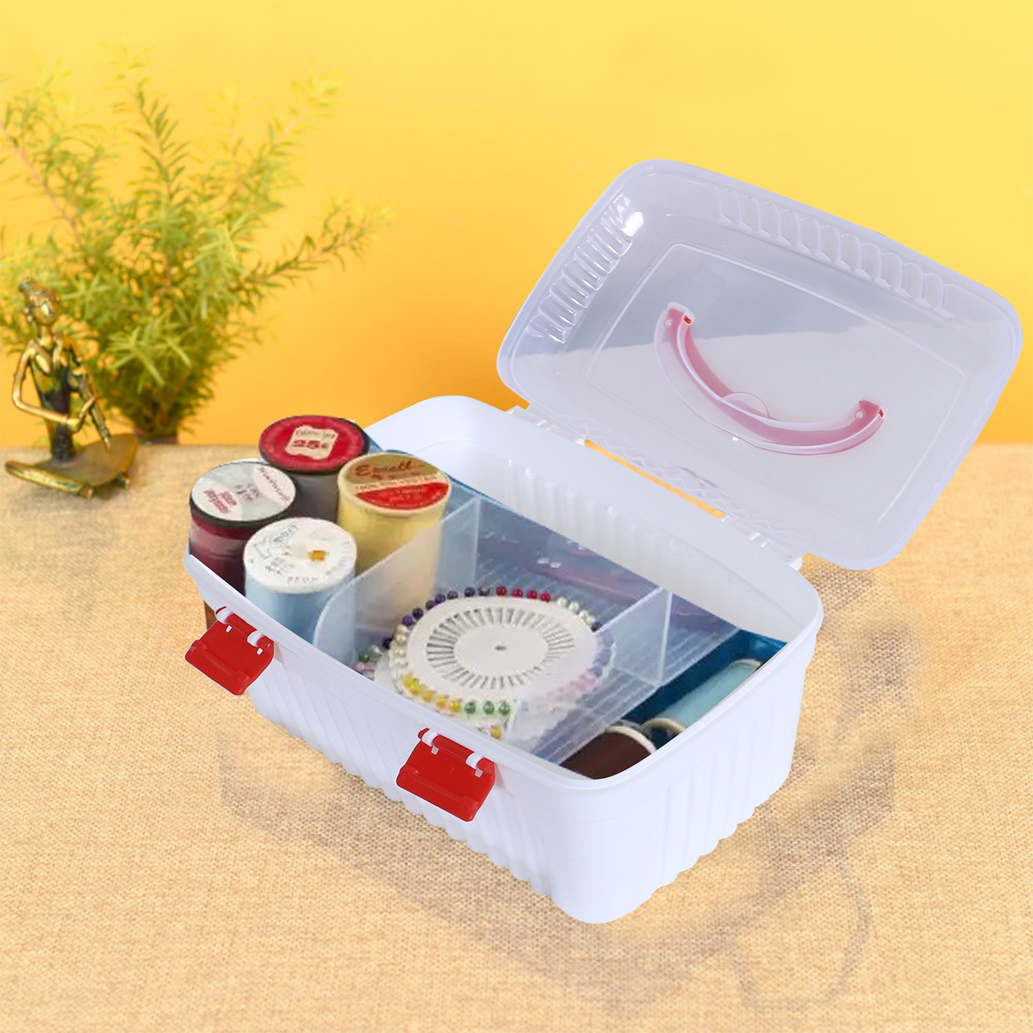 Kuber Industries Storage Box|Portable Plastic Box for Home|First Aid Box|Travel Medicine Organzier Box (White)