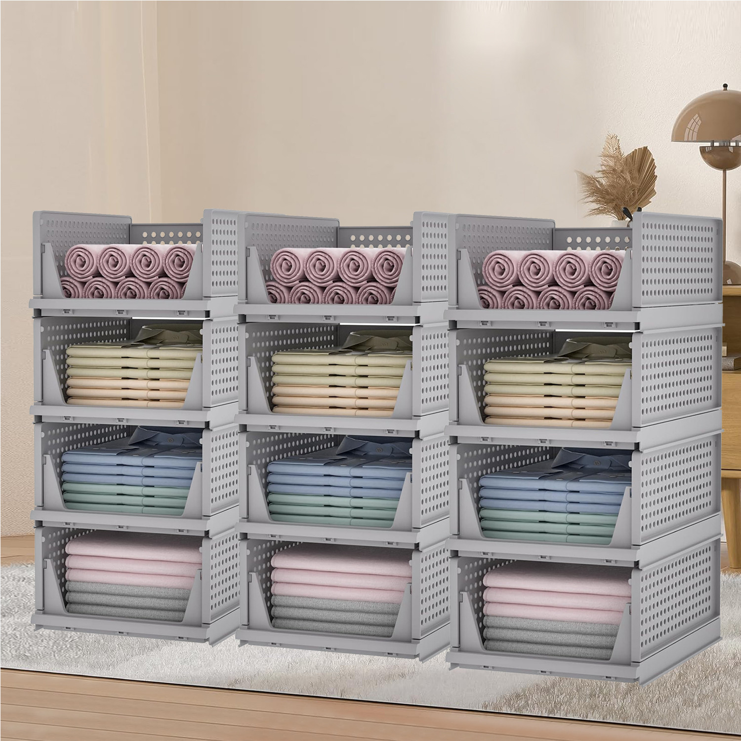 Kuber Industries Storage Organizer | Wardrobe Organizer For Clothes | Cupboard Organizer | Foldable Shirt Stacker Box | Cloth Box for Almirah | Closet Storage Basket | Large |Gray