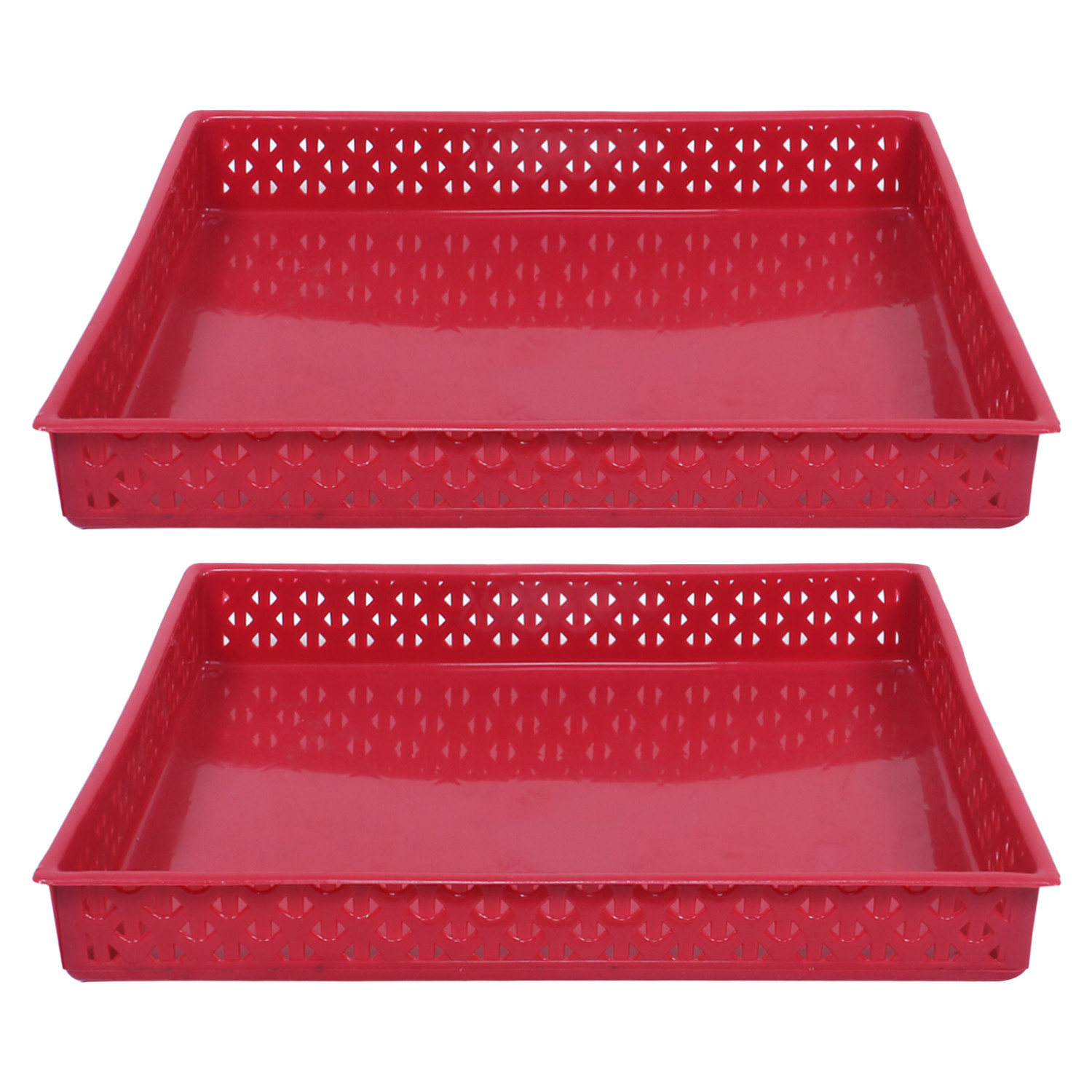 Kuber Industries Storage Tray|Versatile Plastic Storage Organizer|Rectangular Tray for Kitchen Storage|Storage Tray for office|ALEXA-15 (Maroon)