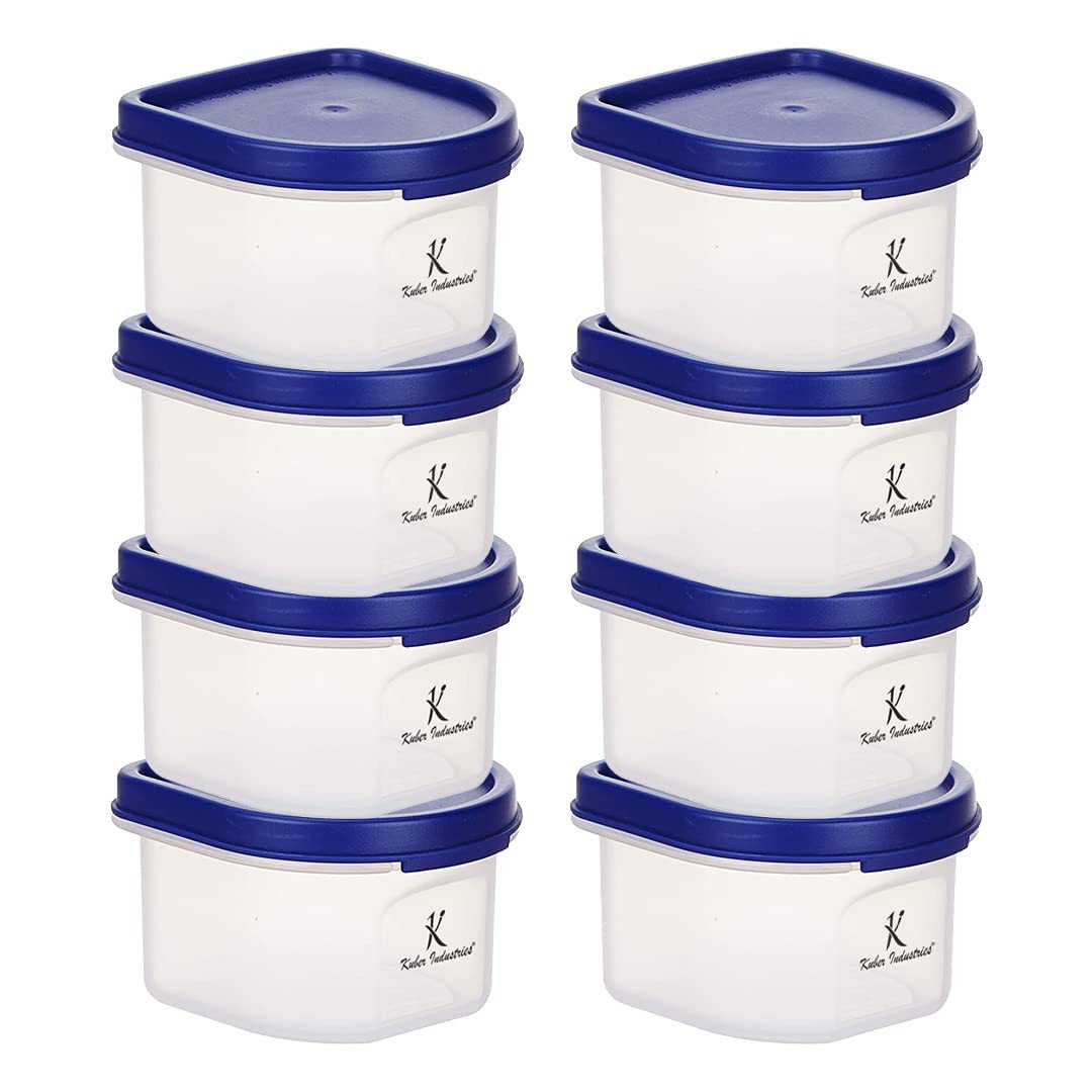 Kuber Industries Storage Utility Container|Plastic Unbreakable Food Storage Jar|Leak Roof,BPA Free Food Kitchen Organizer With Lid,250 ML,Pack of 8 (White)