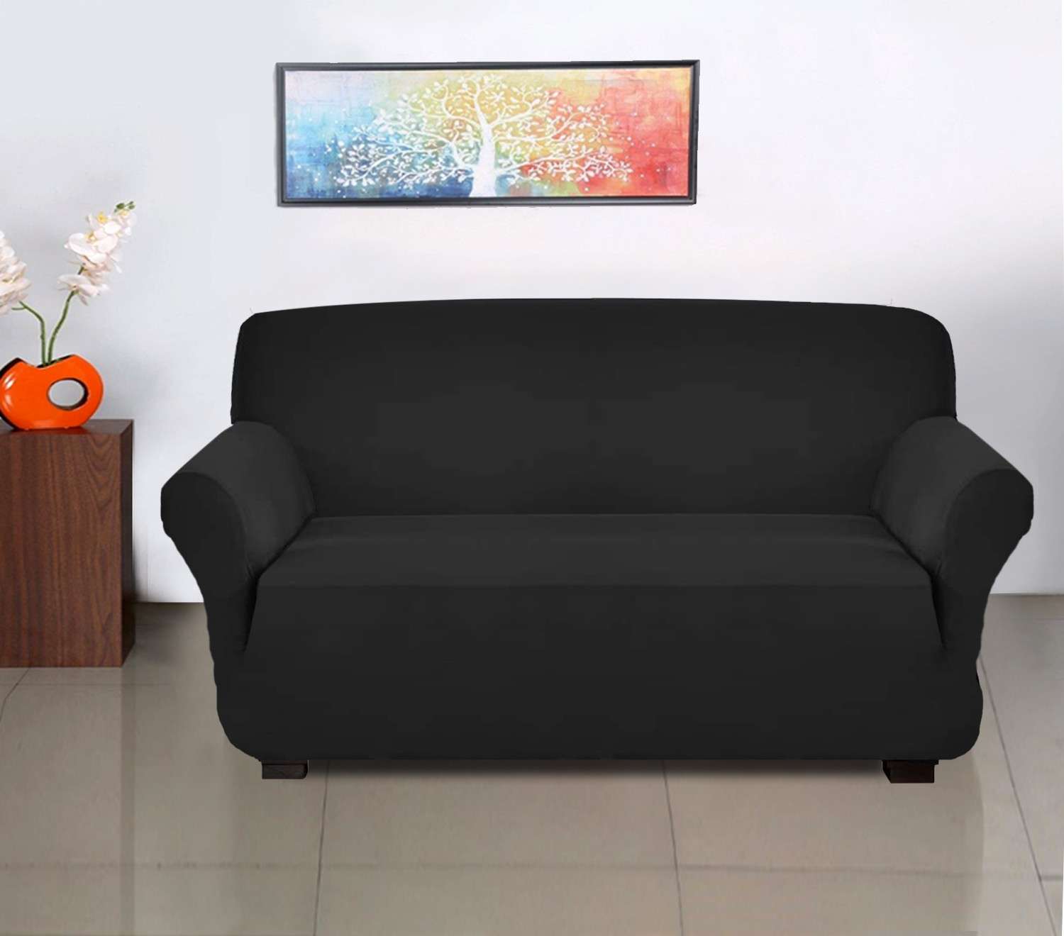 Kuber Industries Stretchable, Non-Slip Polyster 3 Seater Sofa Cover/Slipcover/Protector With Foam Stick (Black)