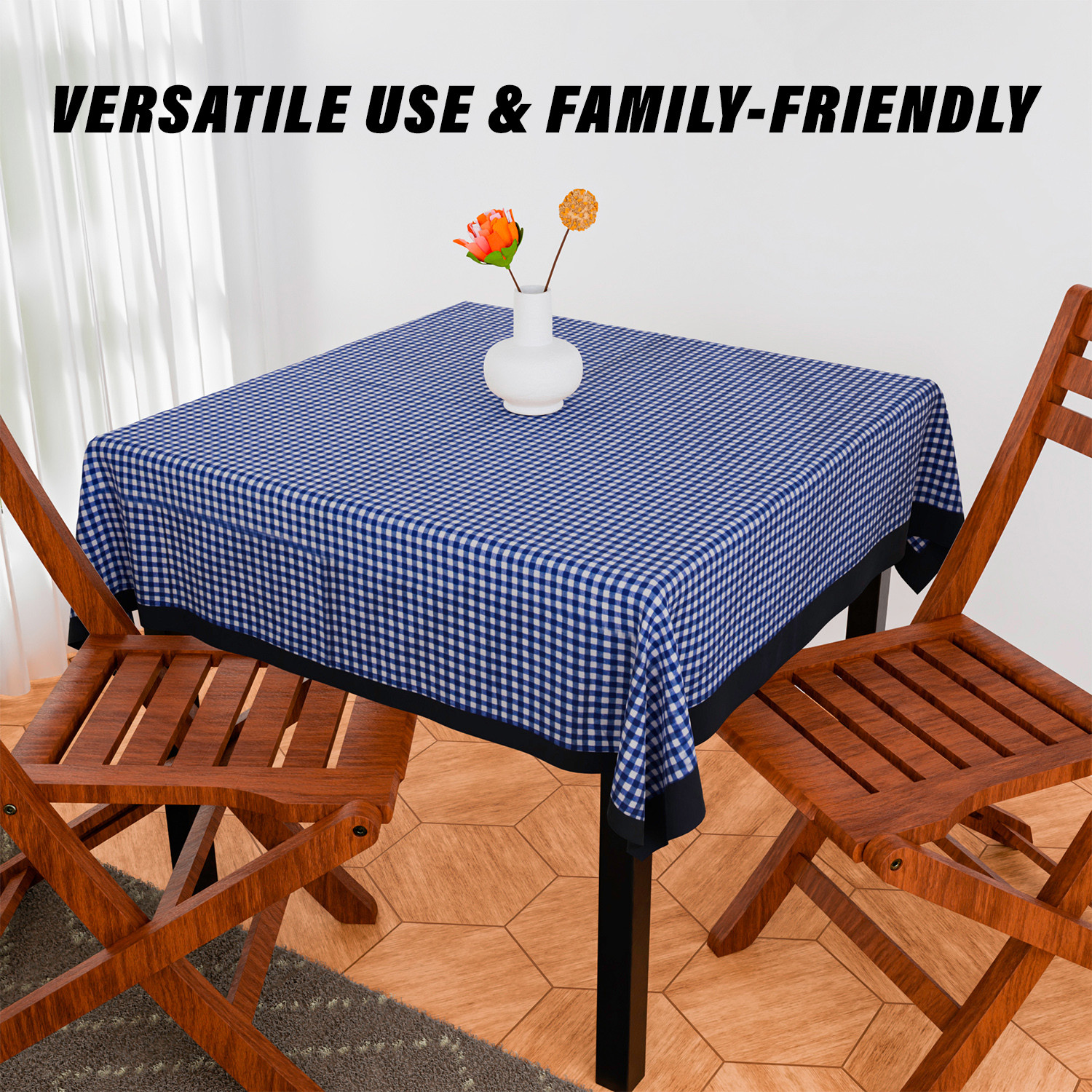 Kuber Industries Table Cover | Cotton Dining Table Cover | Table Cloth | Center Table Cover | Table Cover for Kitchen Table | Barik Check Table Cover for Hall Décor | 54 Inch | Blue
