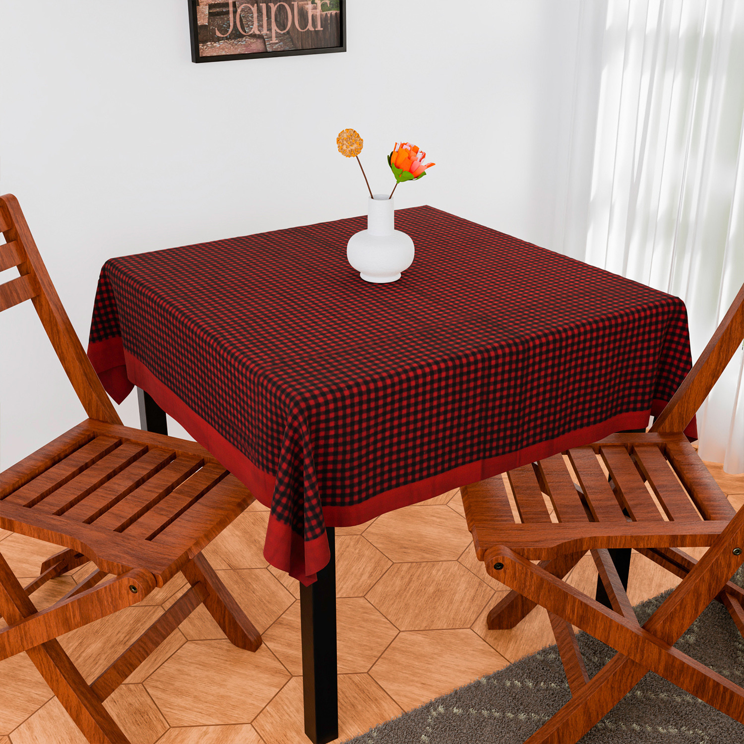Kuber Industries Table Cover | Cotton Dining Table Cover | Table Cloth | Center Table Cover | Table Cover for Kitchen Table | Barik Check Table Cover for Hall Décor | 54 Inch | Maroon