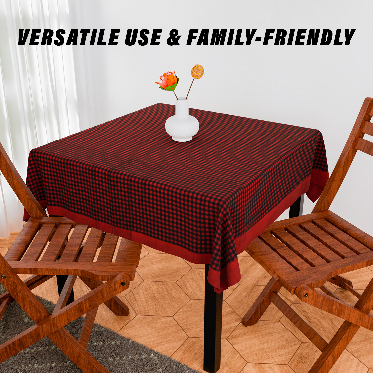 Kuber Industries Table Cover | Cotton Dining Table Cover | Table Cloth | Center Table Cover | Table Cover for Kitchen Table | Barik Check Table Cover for Hall Décor | 54 Inch | Maroon
