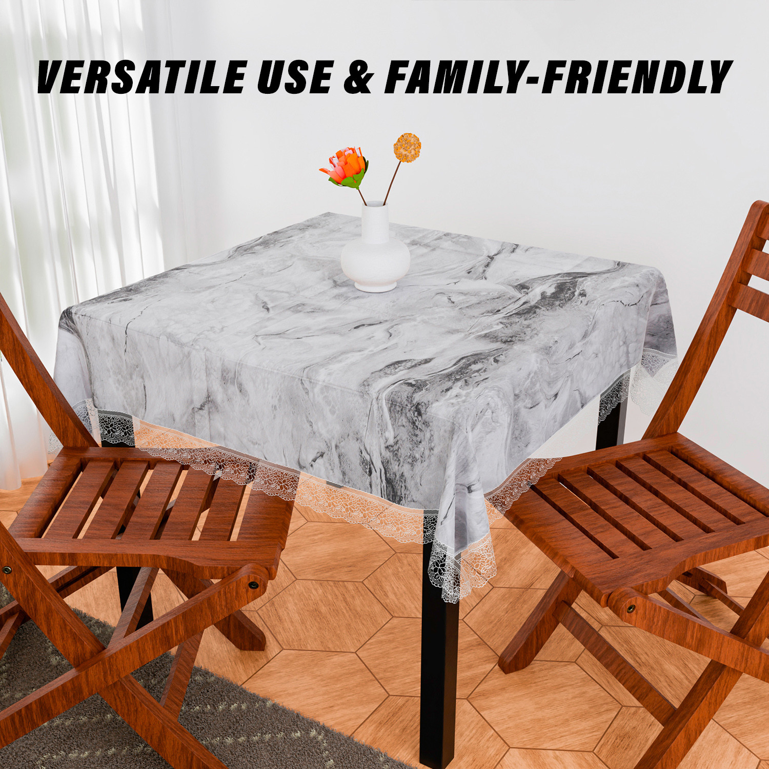 Kuber Industries Table Cover | PVC Dining Table Cover | Table Cloth | Center Table Cover | Table Cover for Kitchen Table | Marble Table Cover for Hall Décor | 54 Inch | Gray