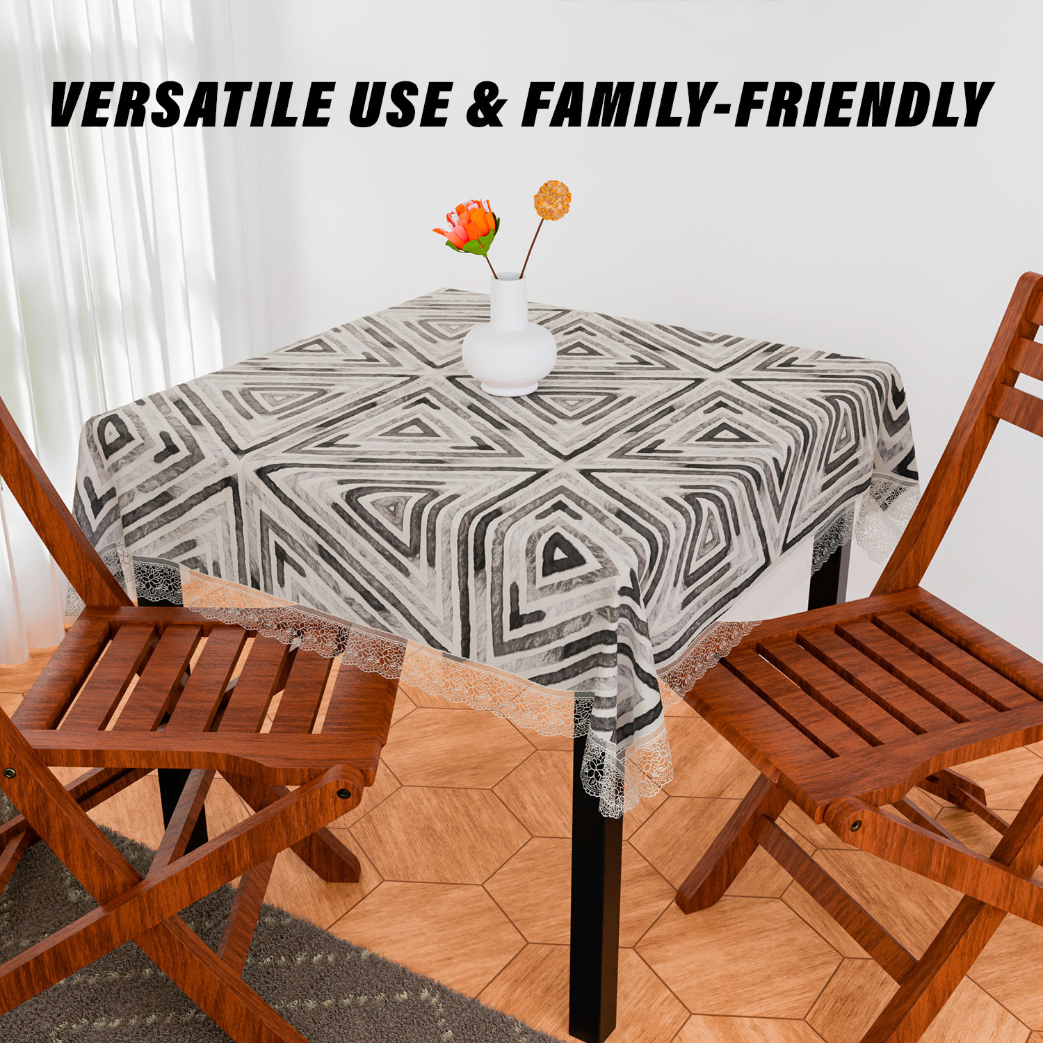 Kuber Industries Table Cover | PVC Dining Table Cover | Table Cloth | Center Table Cover | Table Cover for Kitchen Table | Triangle Table Cover for Hall Décor | 54 Inch | Gray