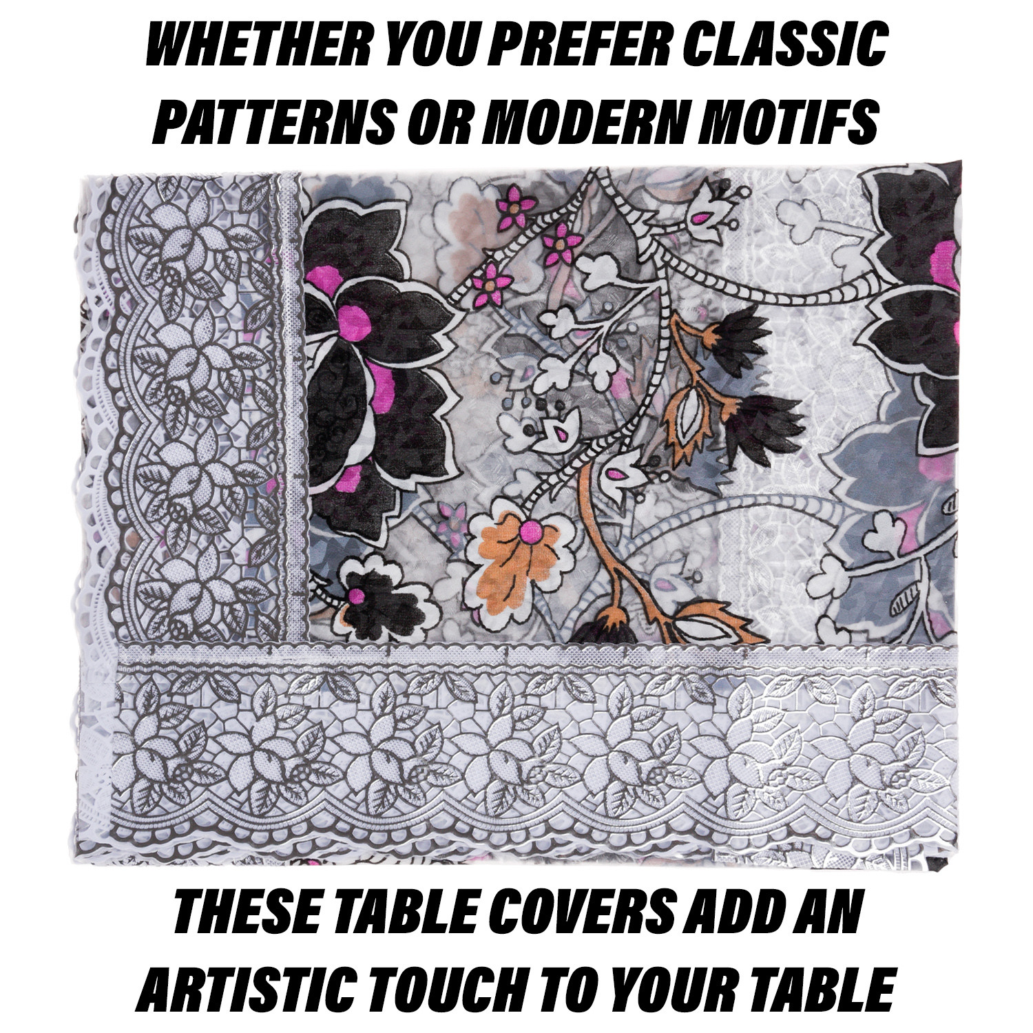 Kuber Industries Table Cover | PVC Dining Table Cover | Table Cloth | Center Table Cover | Table Cover for Kitchen Table | 3D Gulab Table Cover for Hall Décor | 48x60 Inch | Black