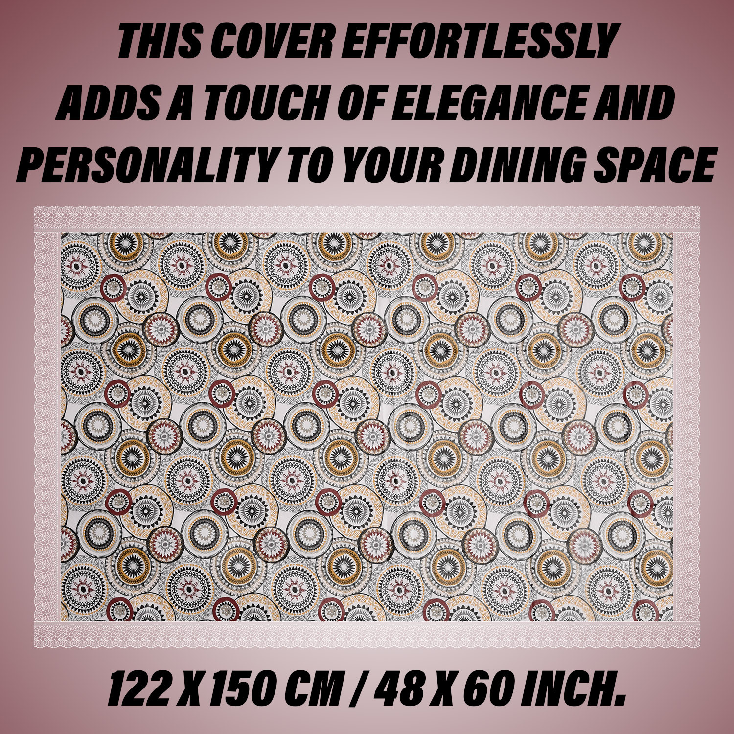 Kuber Industries Table Cover | PVC Dining Table Cover | Table Cloth | Center Table Cover | Table Cover for Kitchen Table | Rangoli Table Cover for Hall Décor | 48x60 Inch | White