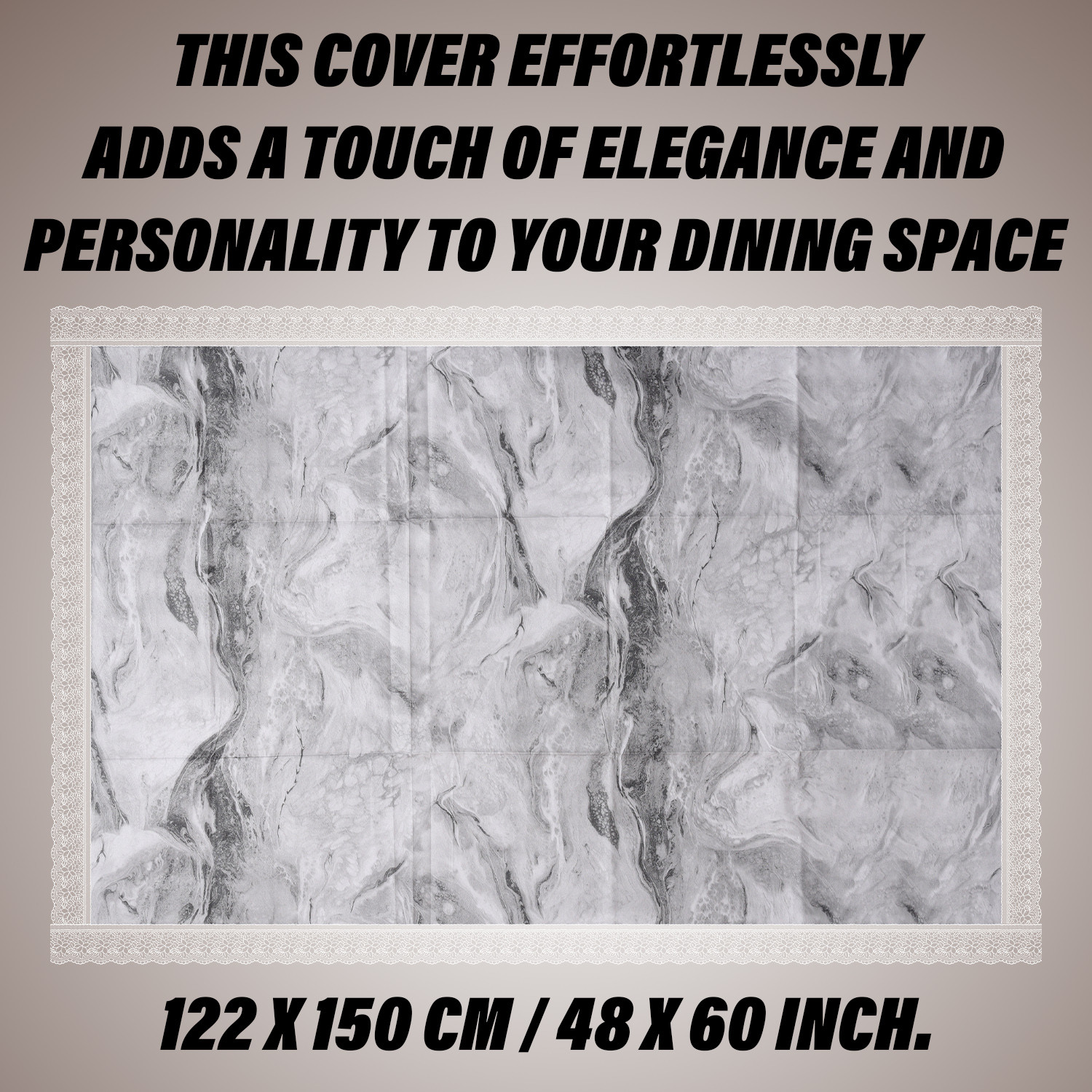 Kuber Industries Table Cover | PVC Dining Table Cover | Table Cloth | Center Table Cover | Table Cover for Kitchen Table | Marble Table Cover for Hall Décor | 48x60 Inch | Gray