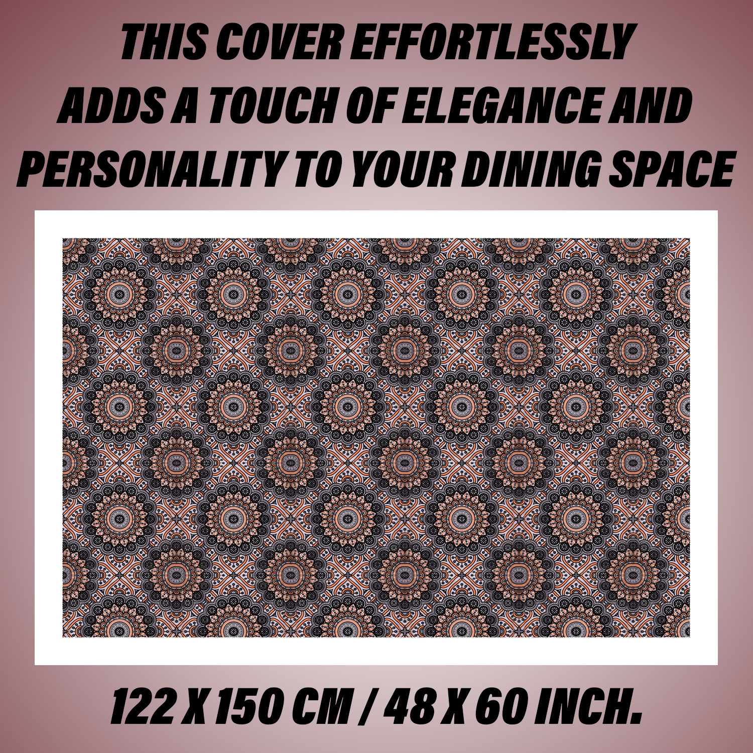 Kuber Industries Table Cover | PVC Dining Table Cover | Table Cloth | Center Table Cover | Table Cover for Kitchen Table | Rangoli Table Cover for Hall Décor | 48x60 Inch | Black