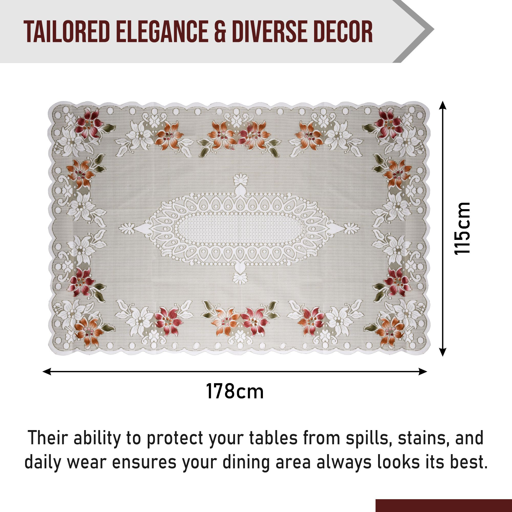 Kuber Industries Table Cover | Tabletop Cover | Table Cover | Table Linen Cover | Table Cloth Cover | Table Cover for Kitchen Table for Hall Décor | Side Flower-Design | 45x70 Inch | Brown