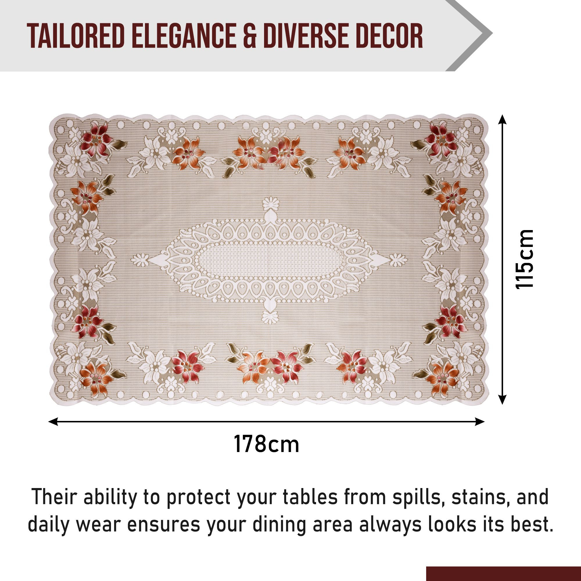 Kuber Industries Table Cover | Tabletop Cover | Table Cover | Table Linen Cover | Table Cloth Cover | Table Cover for Kitchen Table for Hall Décor | Side Flower-Design | 45x70 Inch | Cream