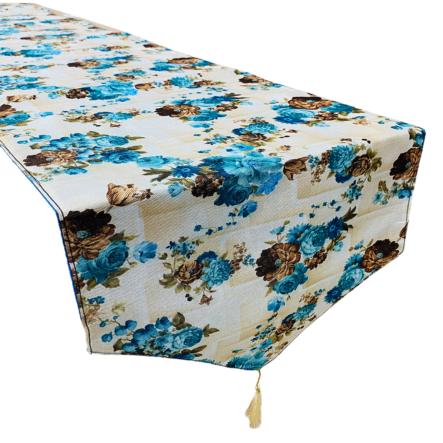 Kuber Industries Table Runner | Jute Digital Flower Print Dining Table Runner | Coffee Table Runner for Home Decor | Wedding | Parties | Large | Blue