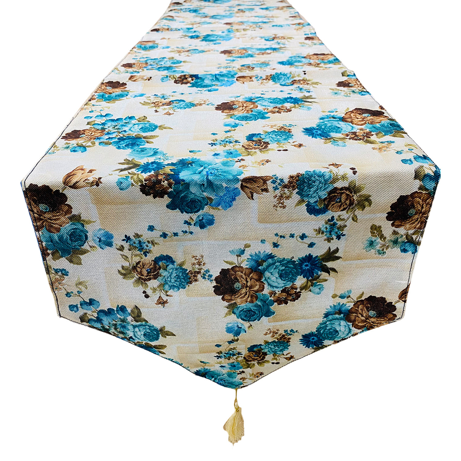 Kuber Industries Table Runner | Jute Digital Flower Print Dining Table Runner | Coffee Table Runner for Home Decor | Wedding | Parties | Large | Blue