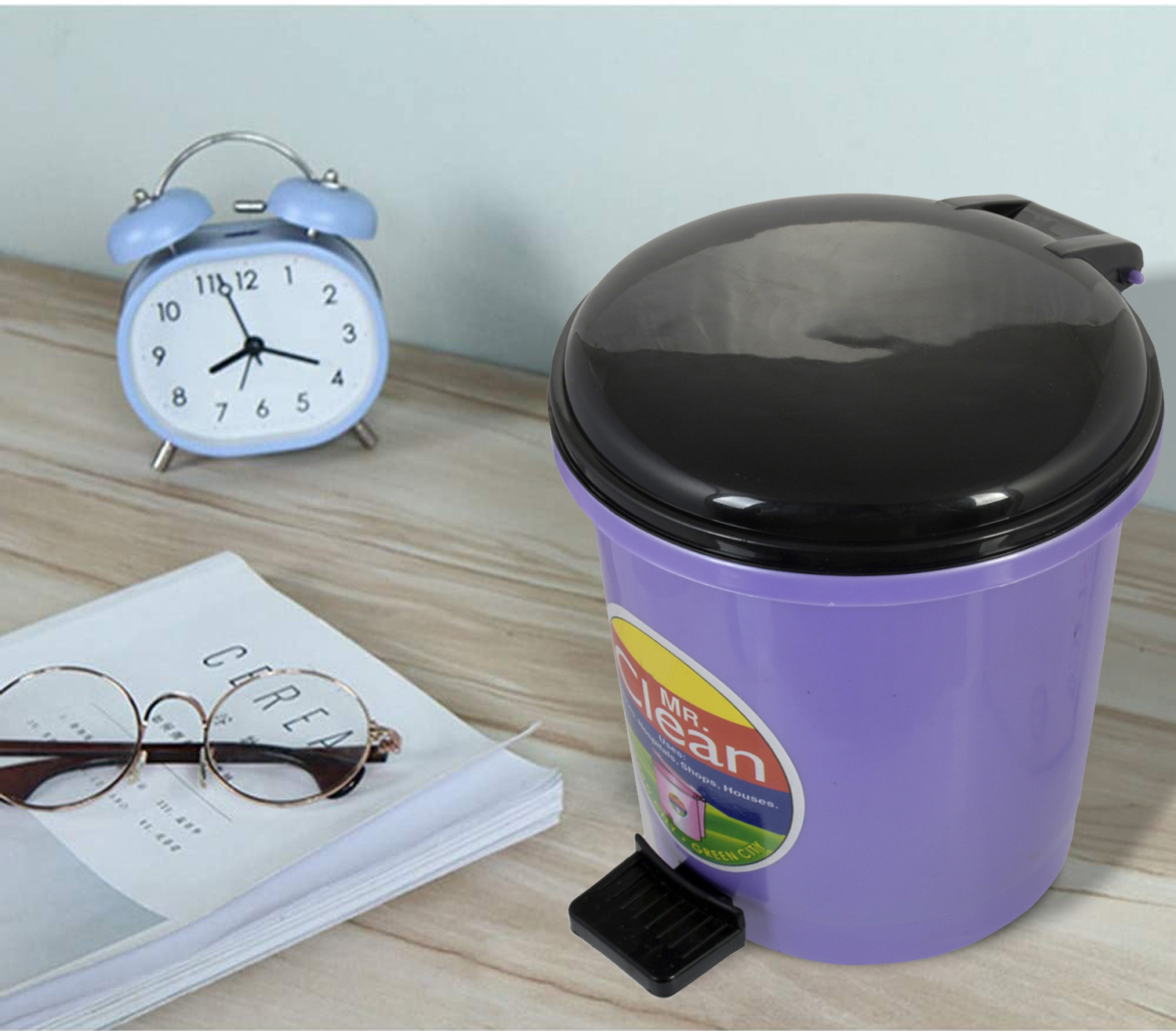 Kuber Industries Table Top Desk Garbage Dustbin Trash for Office Home Work Place,2 Ltr(Purple)