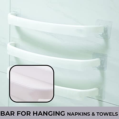 Kuber Industries Towel Hanger for Bathroom|Wall Mounted Cloth Hanger|Multipurpose Cloth & Napkin Holder|Premium PP Material|Self-Adhesive DIY Installation|Pack of 3|White