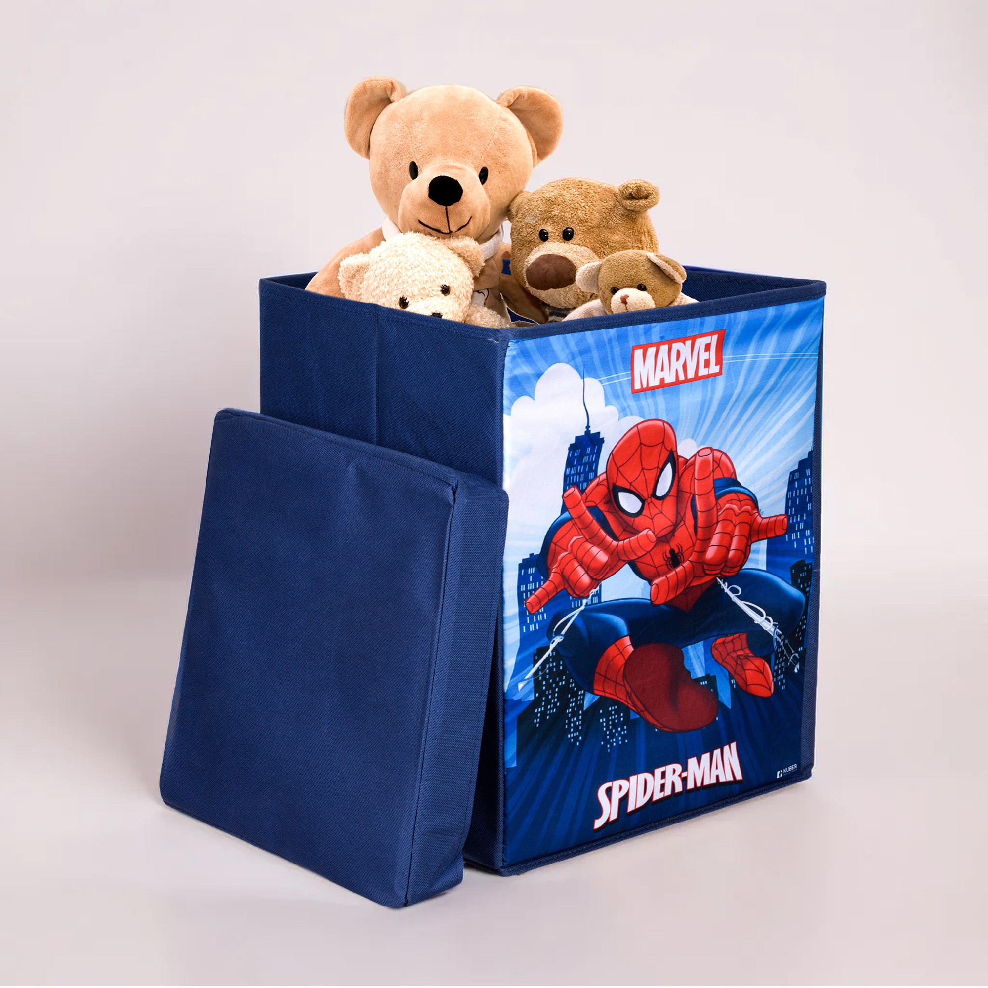 Kuber Industries Toy Storage Box | Laundry Basket for Toys | Folding Laundry Basket | Clothes Hamper with Lid & Handles | Storage Basket for Bathroom | Marvel Spiderman | 60 LTR | Navy Blue