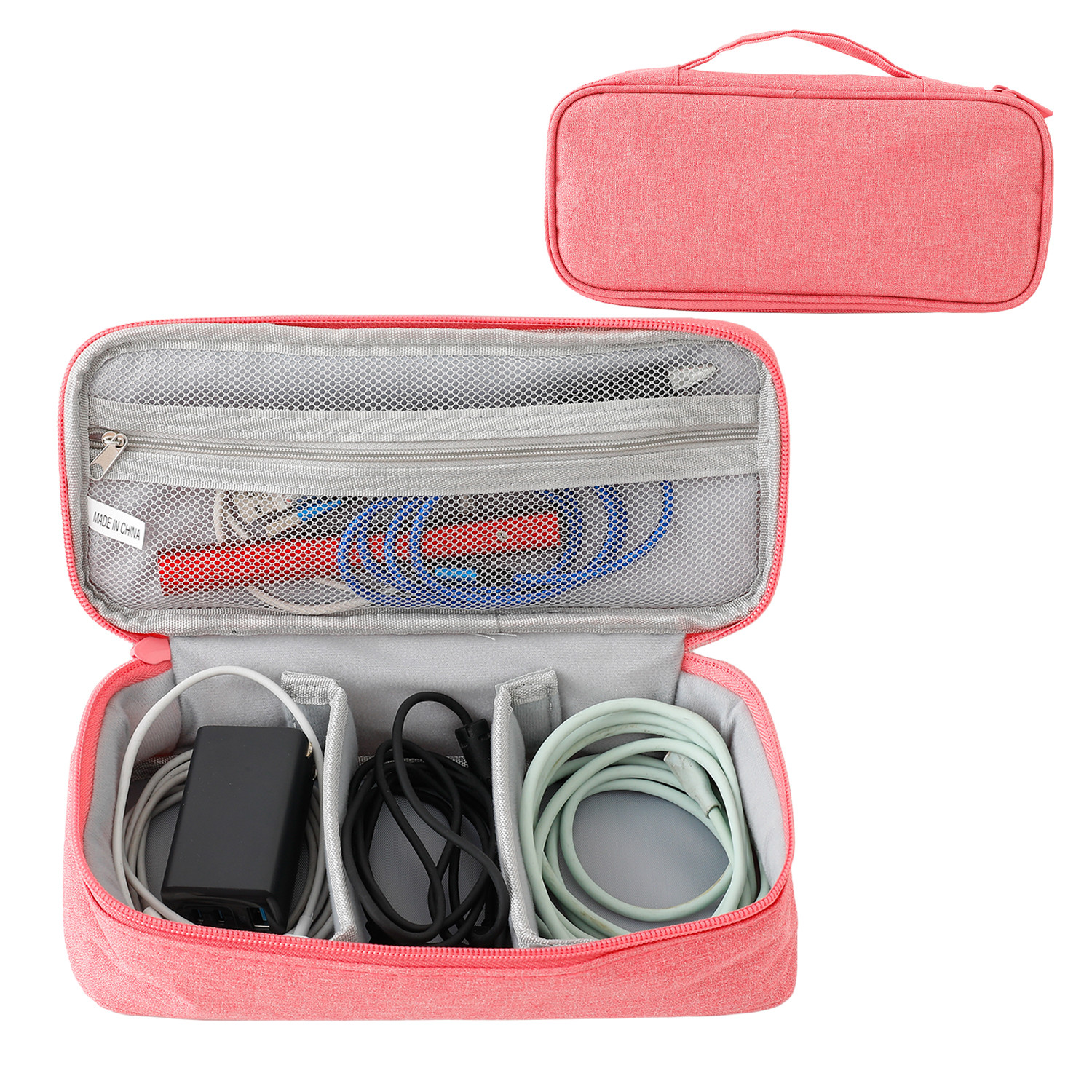Kuber Industries Travel Organizer For Electronic Accessories|Multipurpose Pouch|Adapter, Cable, Gadget Organizer|Two Comparment With Zipper (Pink Blue)