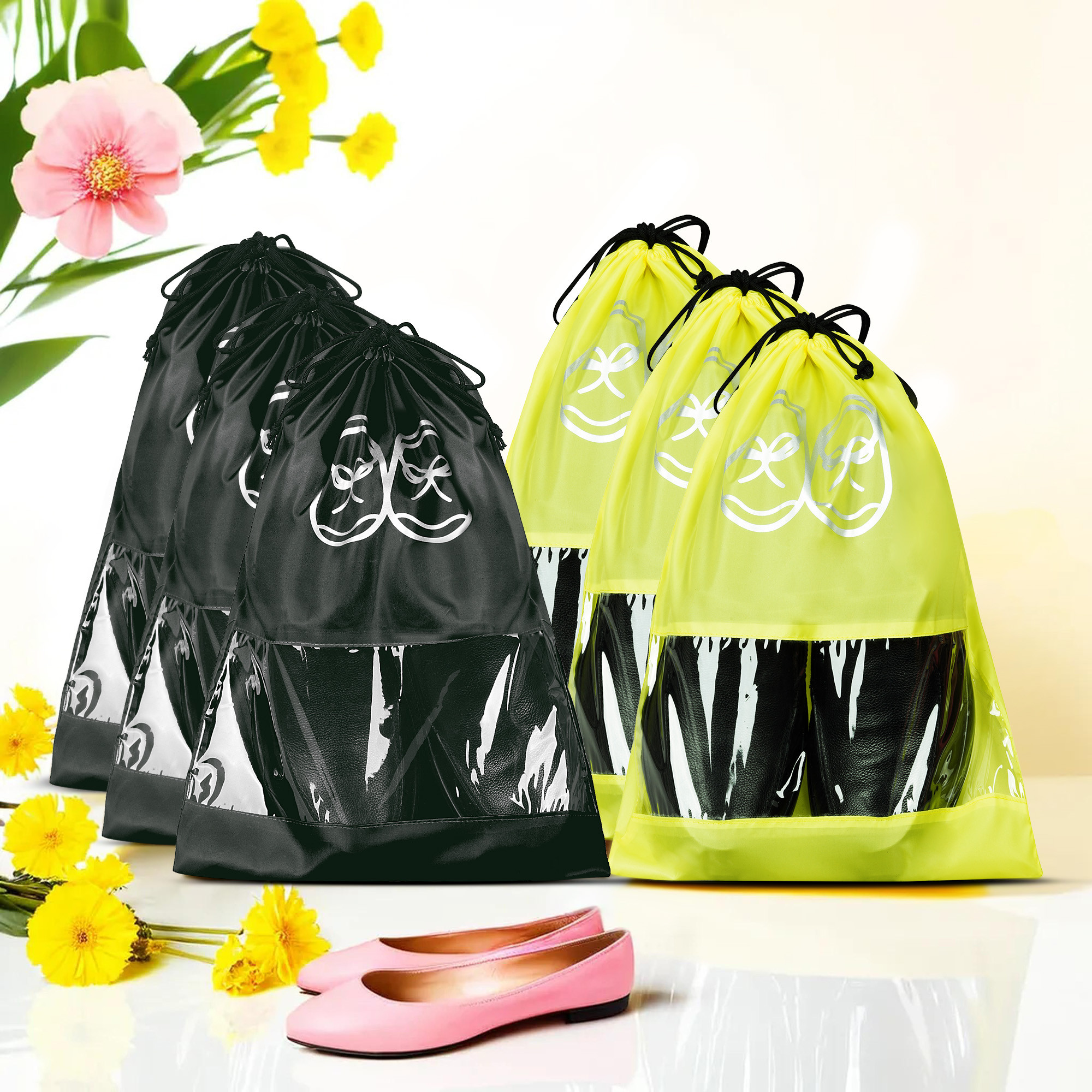 Kuber Industries Travel Shoe Organizer | Storage Bags | Travel Carrying Bag | Storage Organizers Set | Shoe Cover with Transparent Window | Shoe Dori Cover | Yellow & Black