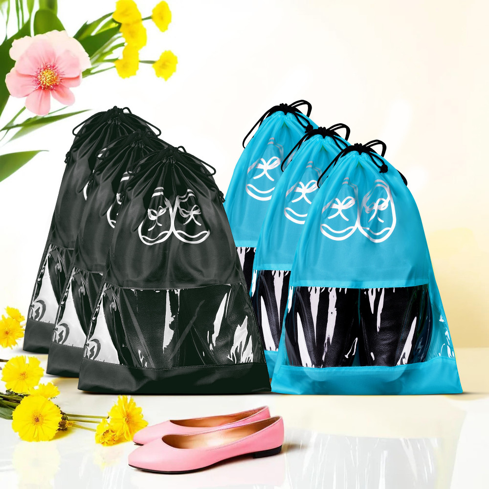 Kuber Industries Travel Shoe Organizer | Storage Bags | Travel Carrying Bag | Storage Organizers Set | Shoe Cover with Transparent Window | Shoe Dori Cover | Sky Blue &amp; Black