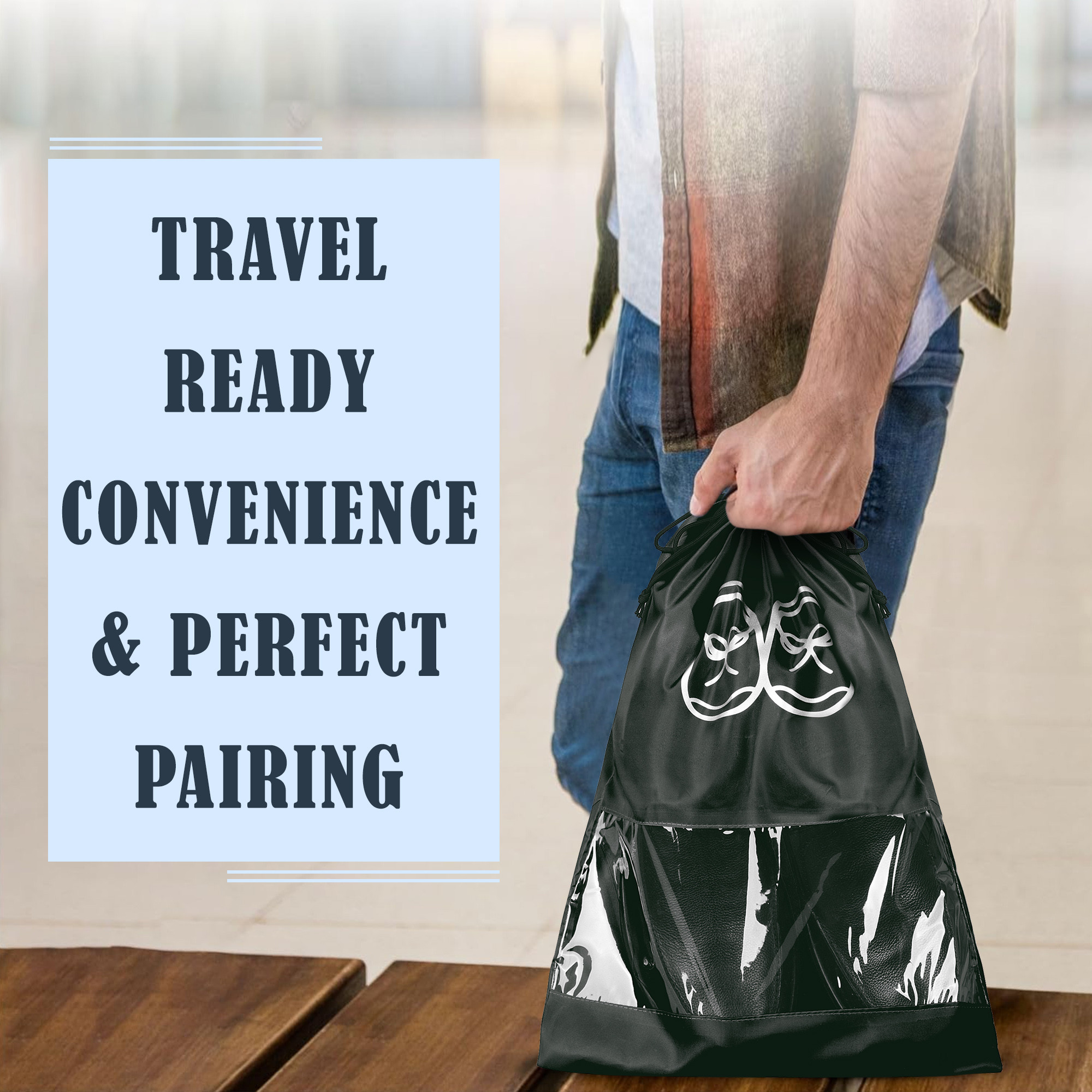 Kuber Industries Travel Shoe Organizer | Storage Bags | Travel Carrying Bag | Storage Organizers Set | Shoe Cover with Transparent Window | Shoe Dori Cover | Sky Blue & Black