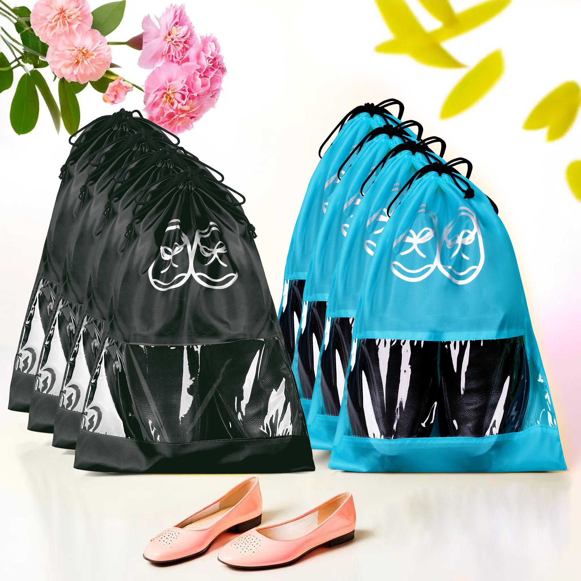 Kuber Industries Travel Shoe Organizer | Storage Bags | Travel Carrying Bag | Storage Organizers Set | Shoe Cover with Transparent Window | Shoe Dori Cover | Sky Blue & Black