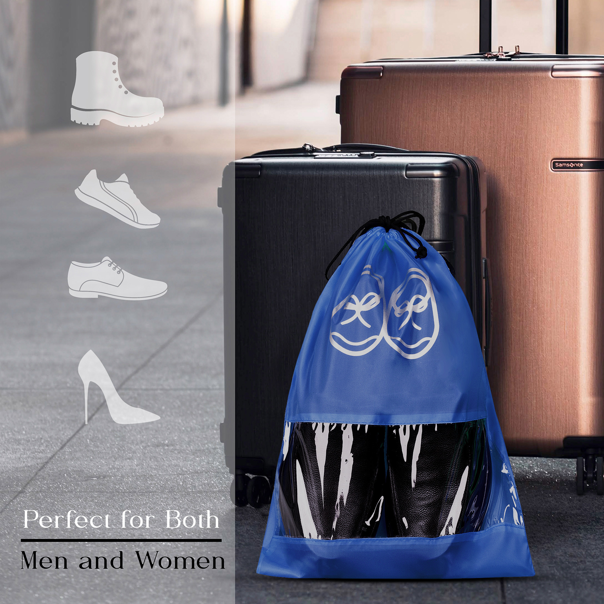 Kuber Industries Travel Shoe Organizer | Storage Bags | Travel Carrying Bag | Storage Organizers Set | Shoe Cover with Transparent Window | Shoe Dori Cover | Royal Blue & Black