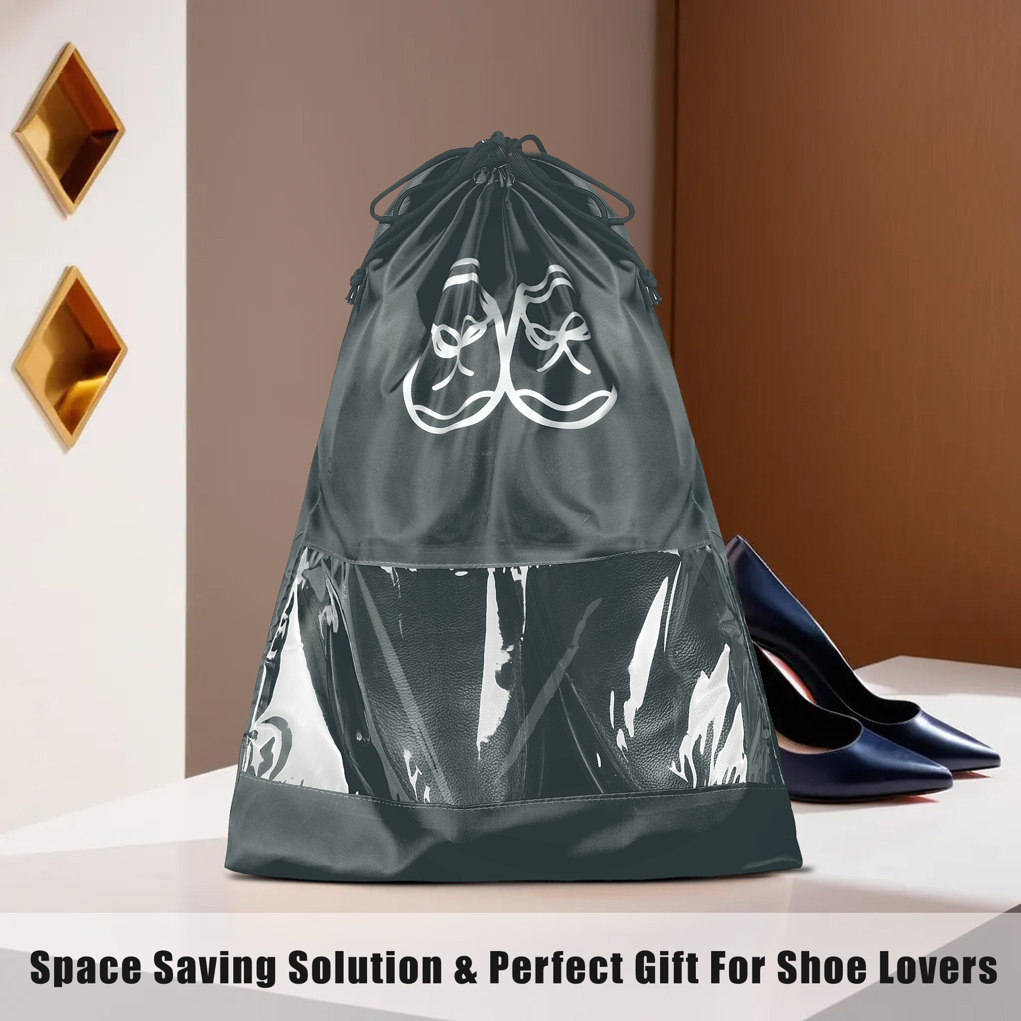 Kuber Industries Travel Shoe Organizer | Storage Bags | Travel Carrying Bag | Storage Organizers Set | Shoe Cover with Transparent Window | Shoe Dori Cover | Black & Gray