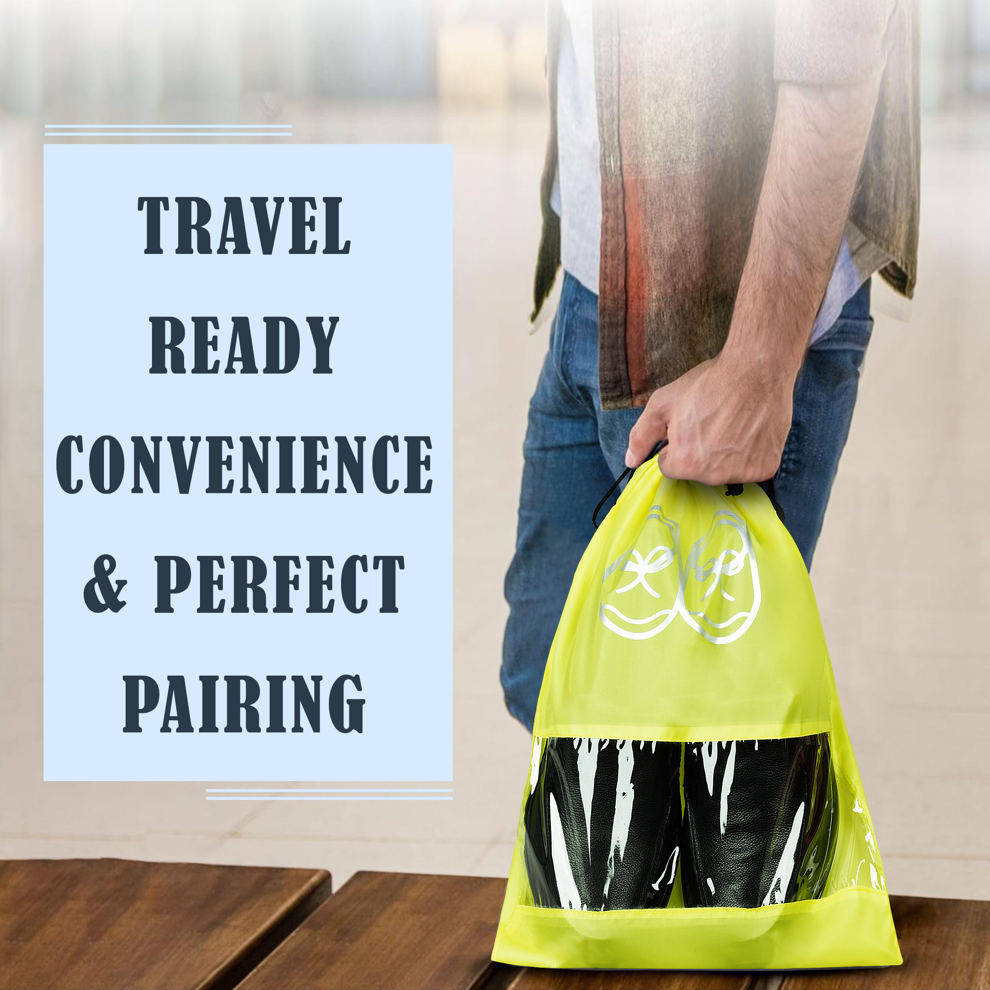 Kuber Industries Travel Shoe Organizer | Storage Bags for Travel | Travel Shoe Carrying Bag | Storage Organizers Set | Shoe Cover with Transparent Window | Shoe Dori Cover | Yellow