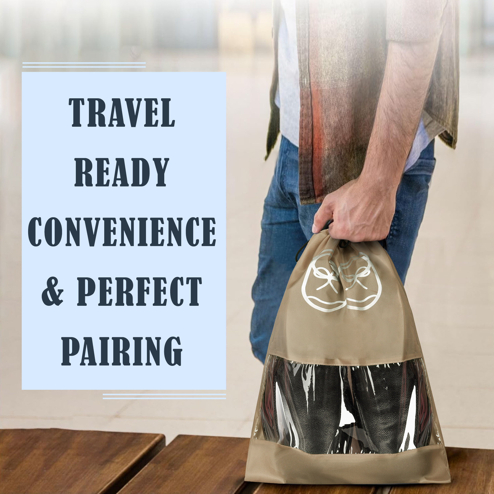 Kuber Industries Travel Shoe Organizer | Storage Bags for Travel | Travel Shoe Carrying Bag | Storage Organizers Set | Shoe Cover with Transparent Window | Shoe Dori Cover | Brown